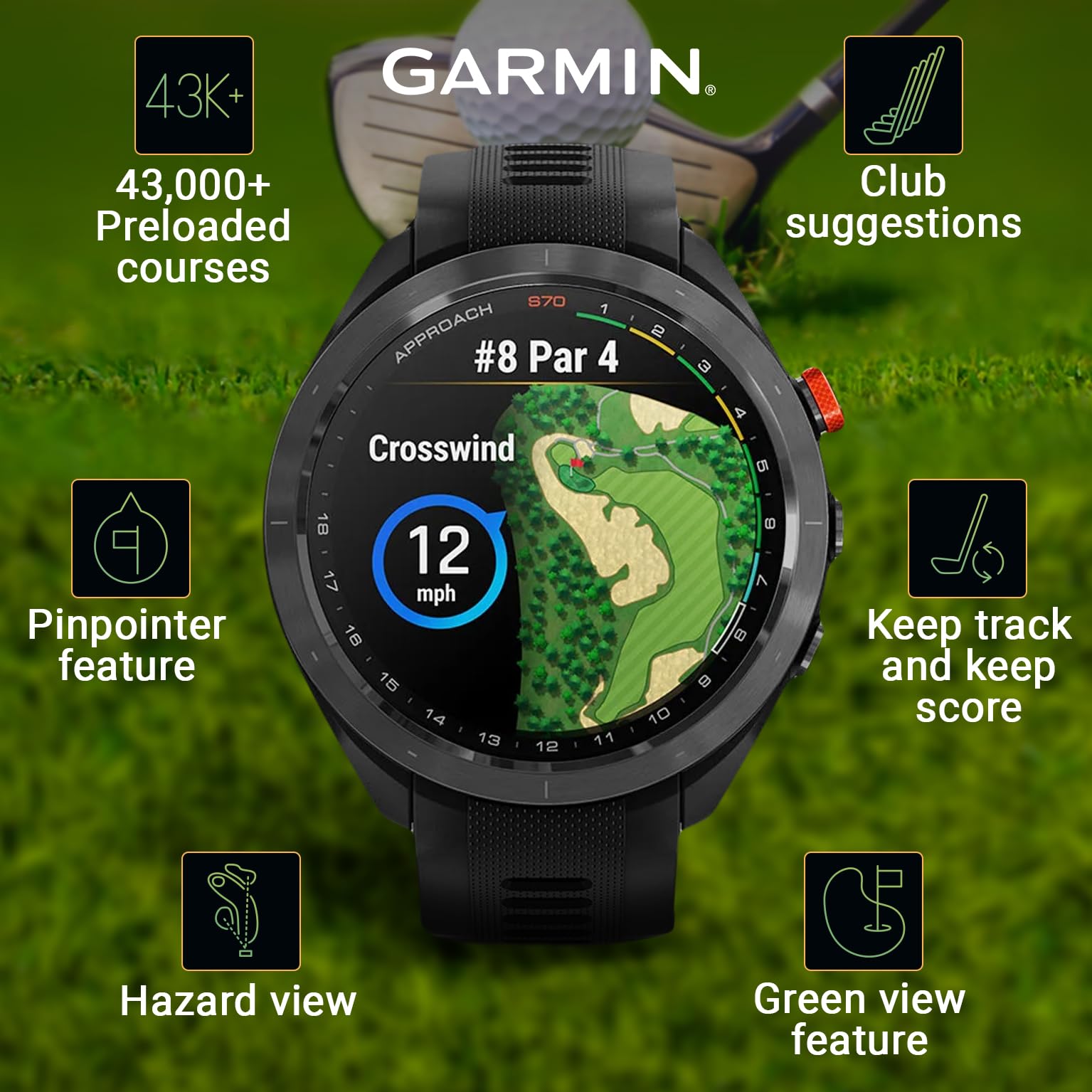 Wearable4U - Garmin Approach S70: Ceramic 47 Mm Golf Smartwatch|1.4 Amoled Display Up To 16 Days Battery Life, Multisport Gps Pr