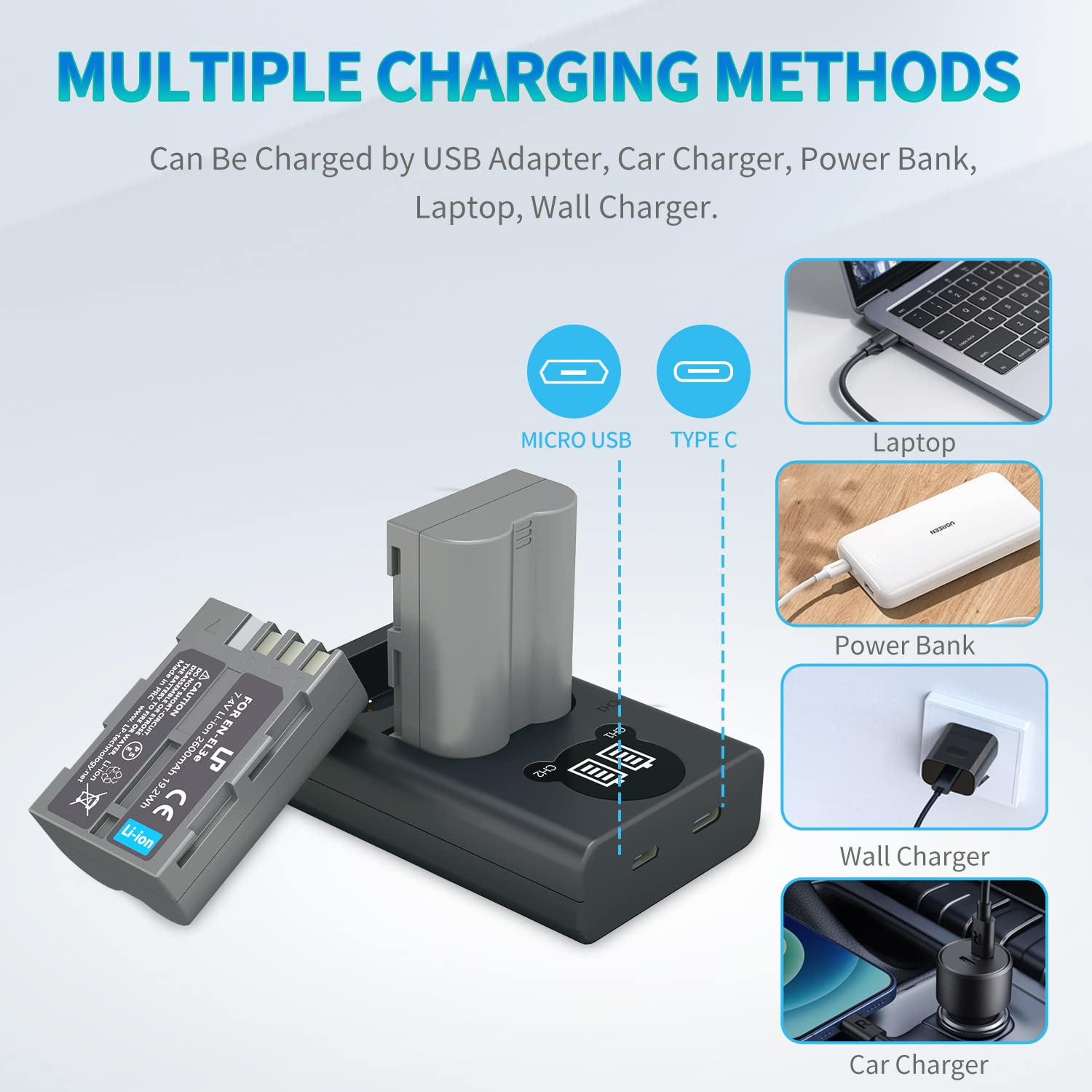 En El3E Battery 2 Pack And Lp Dual Usb Charger With Display For Nikon En El3E, El3, El3A, Mh 18, Mh 18A, Mh 19, Compatible With