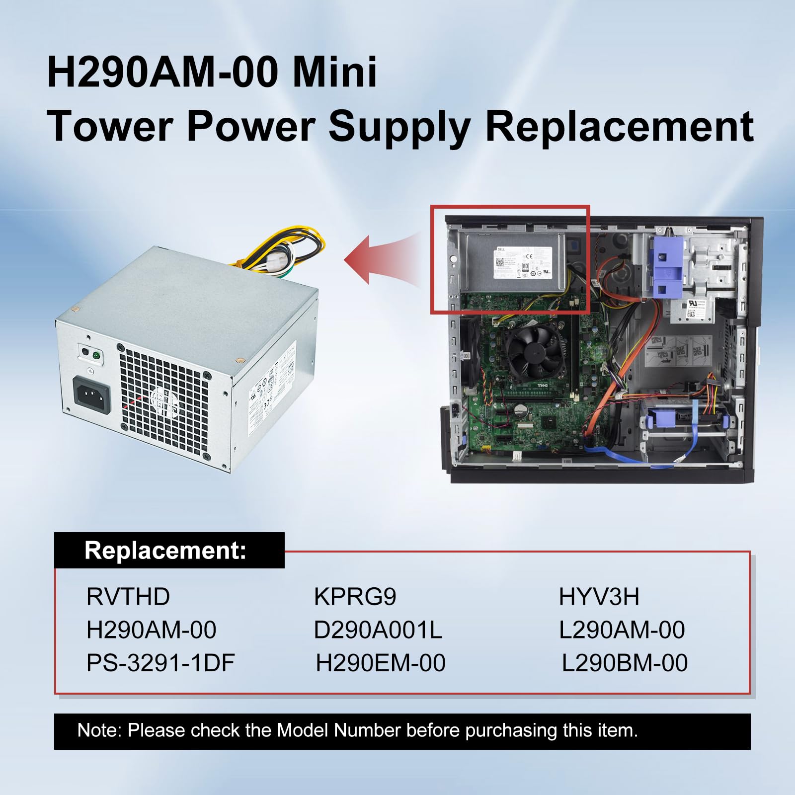 Lxun 290W Power Supply Compatible With Dell Optiplex 3020 7020 9020/ Precision T1700/ Poweredge T20 (Mt Mini Tower)(P/N: Rvthd K