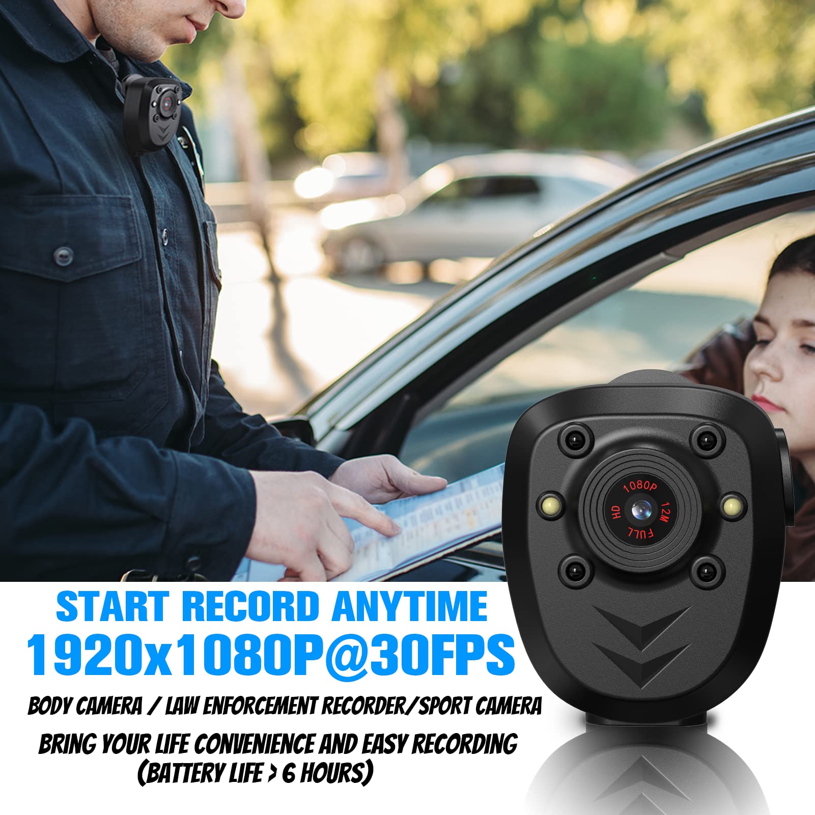 Mini Body Camera Video Recorder Built In 128Gb Memory Card With Night Vision Ir & Loop Record Hd 1080P, 4 6 Hr Battery Life Wearable Police Cam For Home, Outdoor, Law Enforcement, Security Guard