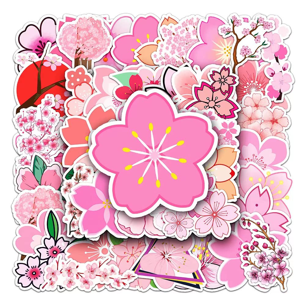 Sakura Stickers |50Pcs Oriental Cherry Waterproof Vinyl Decals For Bike Water Bottles Laptop Bicycle Refrigerator Cup Luggage Co