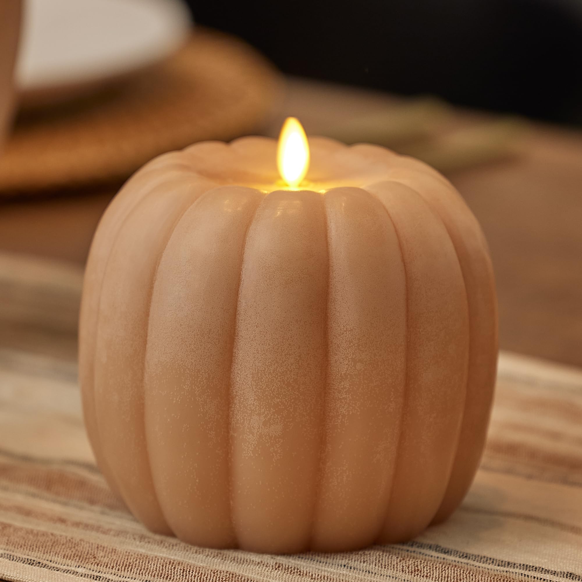 Luminara Tall Pumpkin Figural Flameless Flickering Moving Flame Led Candle (5.7'' X 5.5''), Chalky Finish Real Unscented Wax, Ti