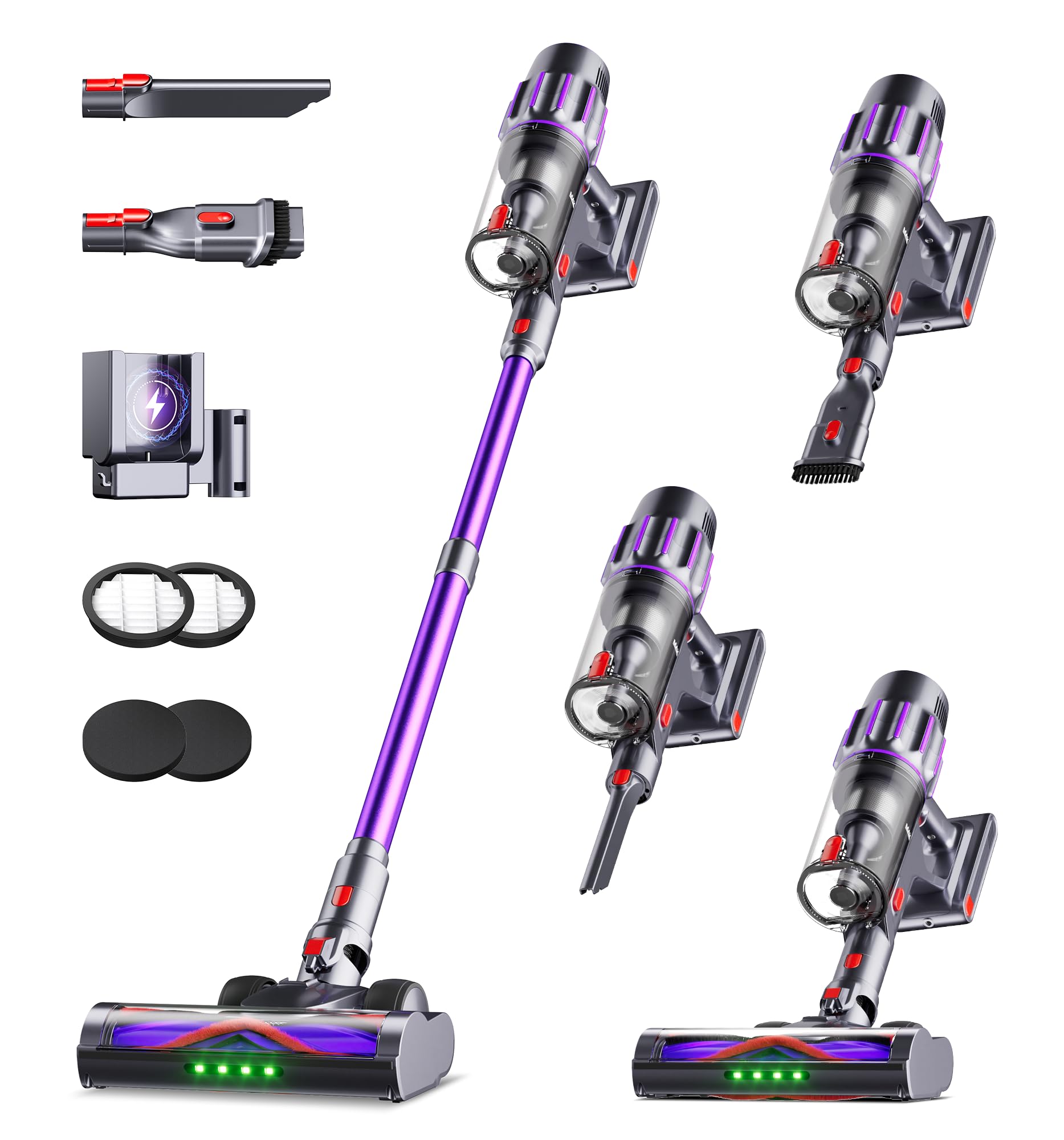 90Mins Cordless Vacuum Cleaner,Upgraded 650W 55KPA Cordless Stick Vacuum with Smart Display,1.8L Cup,VShaped AntiTangle Brush,