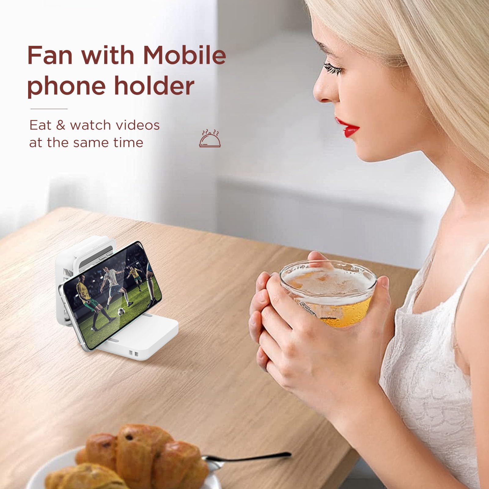 Easyacc Rechargeable Portable Hands Free Fan, Mini Makeup Fan [32H Max Cooling Time] 5000Mah/5 Speed/Mirror/Phone Stand/Backup P