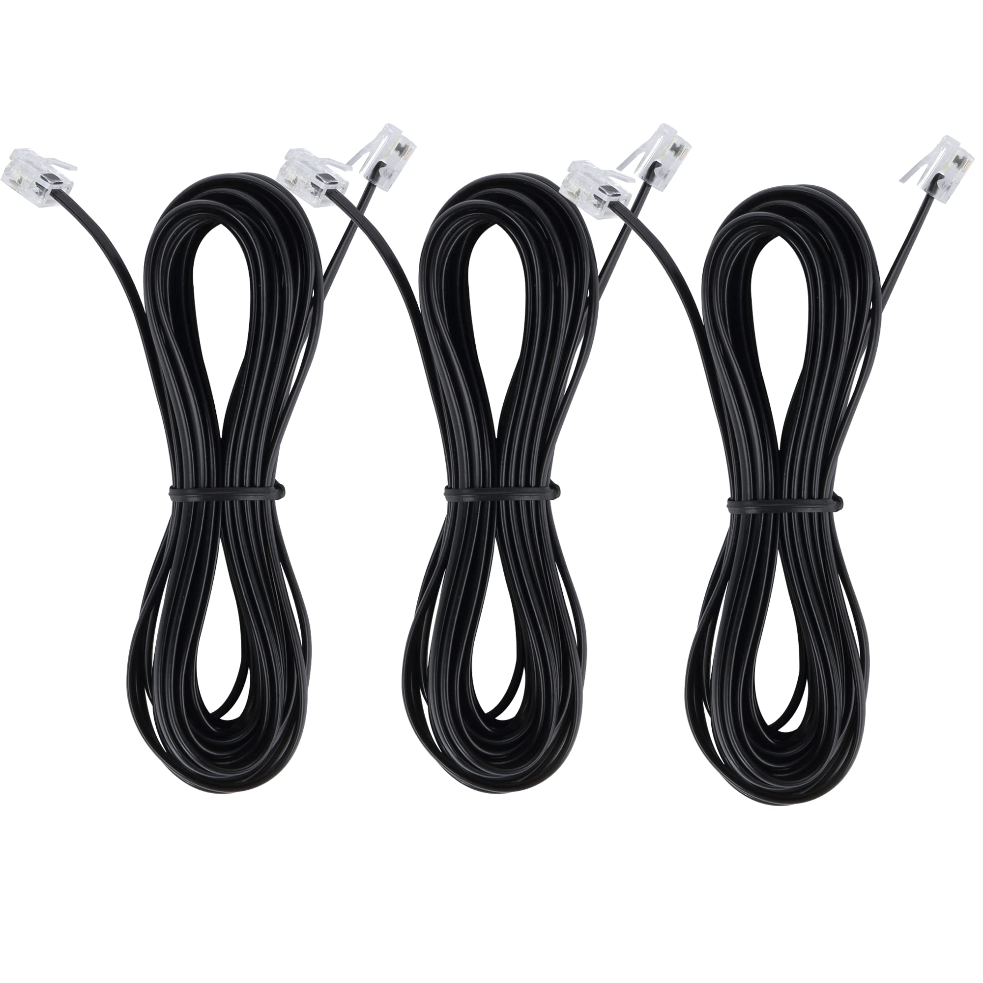 Telephone Landline Extension Cord Cable Cord With Standard Rj 11 6P4C Plug (10Ft 3Pack, Black)