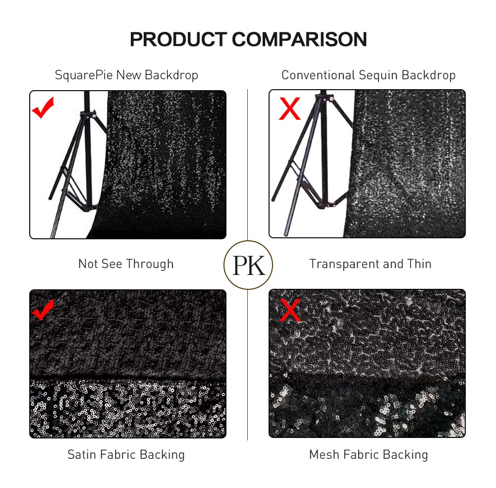 Squarepie Sequin Backdrop Not See Through Thick Stain Background Glitter Curtain Party 10Ft X 10Ft Black