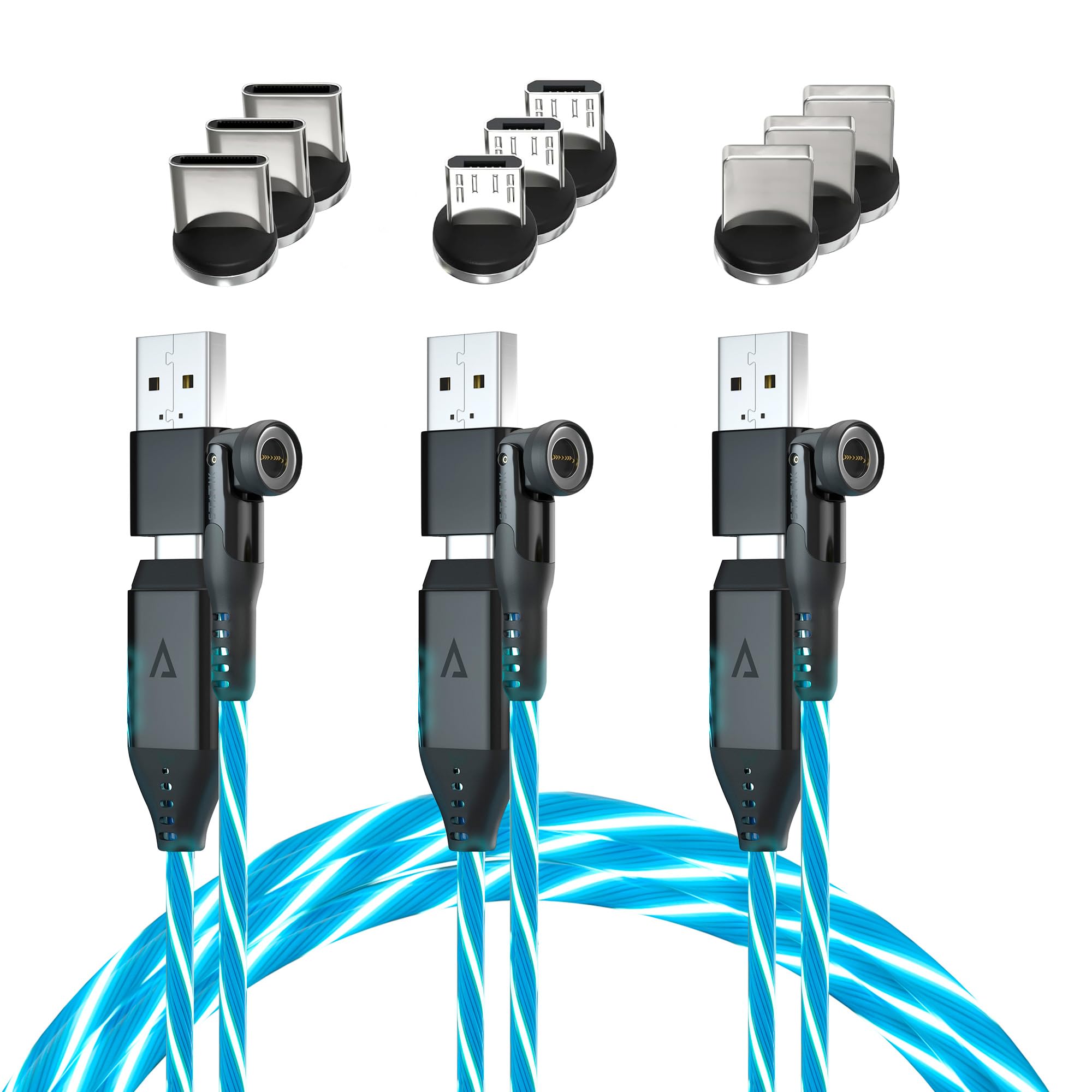 Statik Globright 360 Pro Magnetic Charging Cable 3 Pack, Light Up Charging Cable, Magnetic Usb C Charging Cable, Led Charging Ca