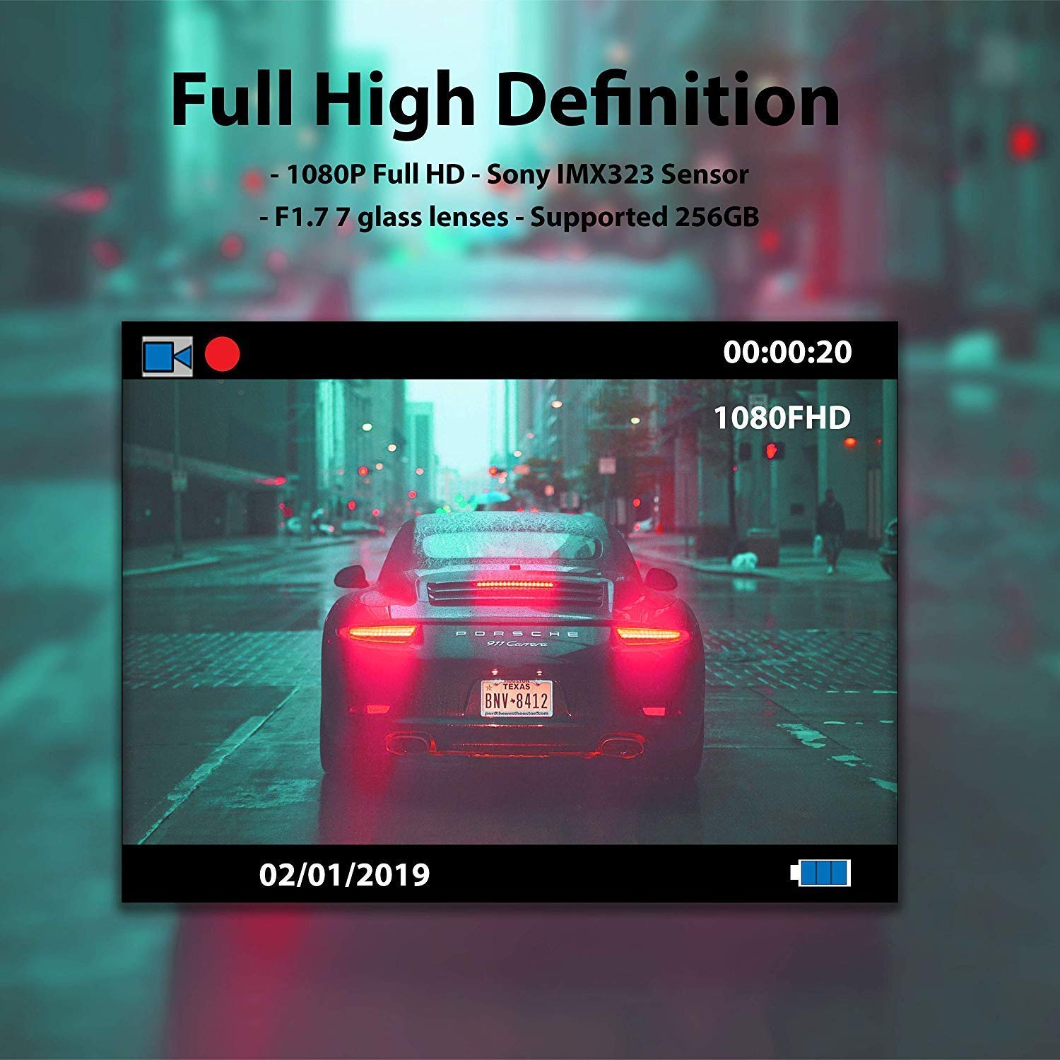 Rexing V1 Basic Dash Cam 1080P Fhd Dvr Car Driving Recorder, 2.4'' Lcd Screen 170Wide Angle, G Sensor, Wdr, Parking Monitor, Loo