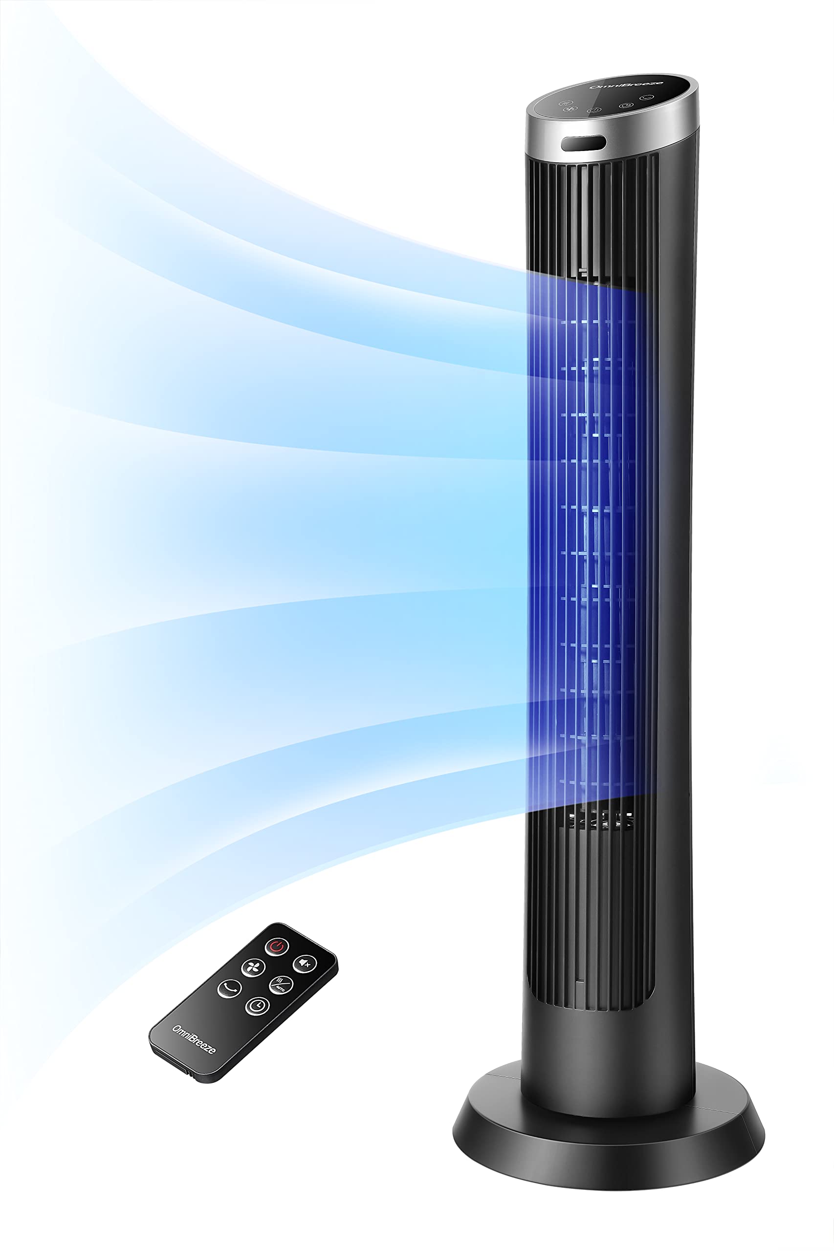Omnibreeze Digital Electric Tower Fan, With Remote Control, Led Display, Standing Bladeless Floor Fans Cooling And Quite Indoor 