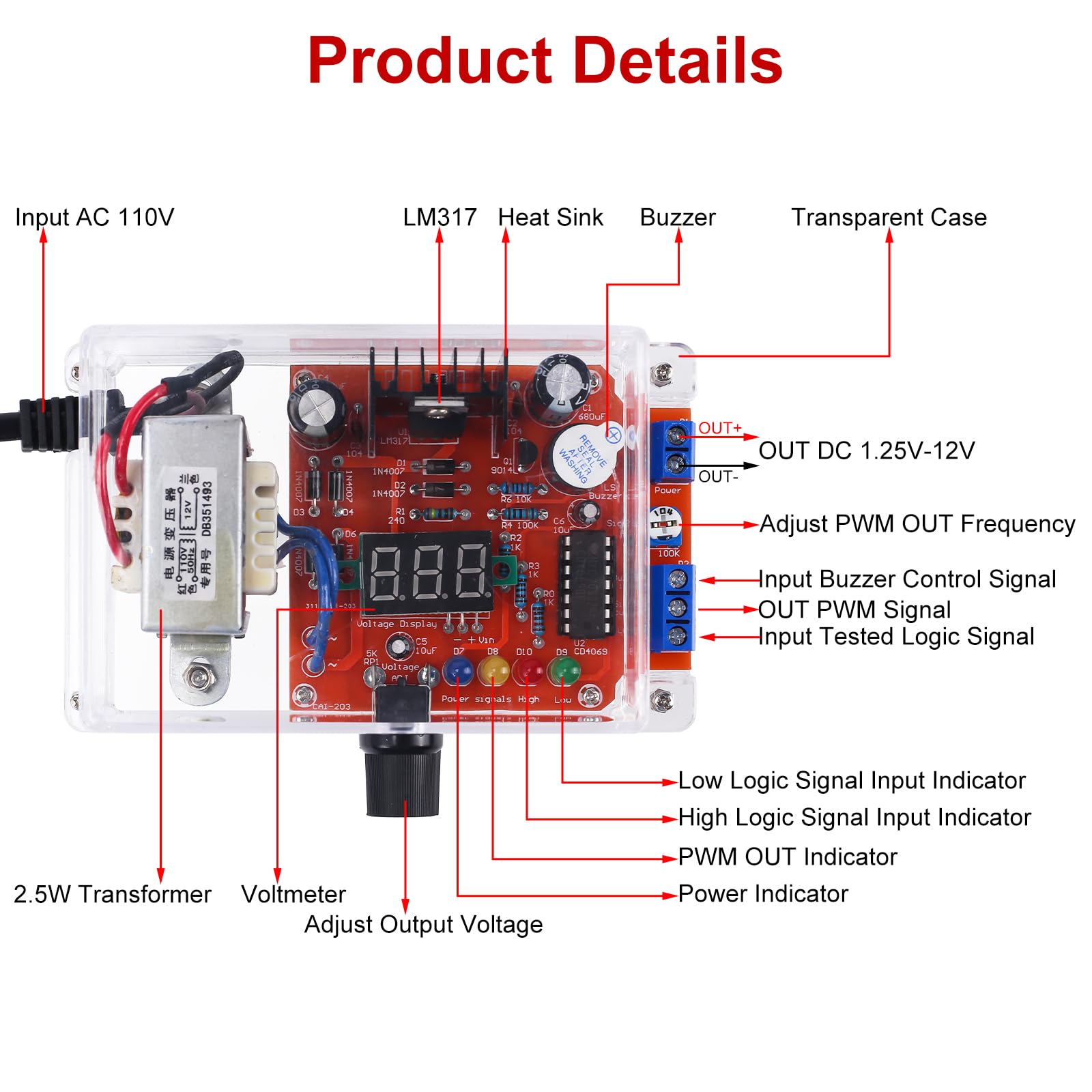 Lm317 Adjustable Voltage Regulator Kit, Pemenol Ac Dc 110V To 1.25V 12V Electronic Diy Adjustable Signal Generator Output Led Di