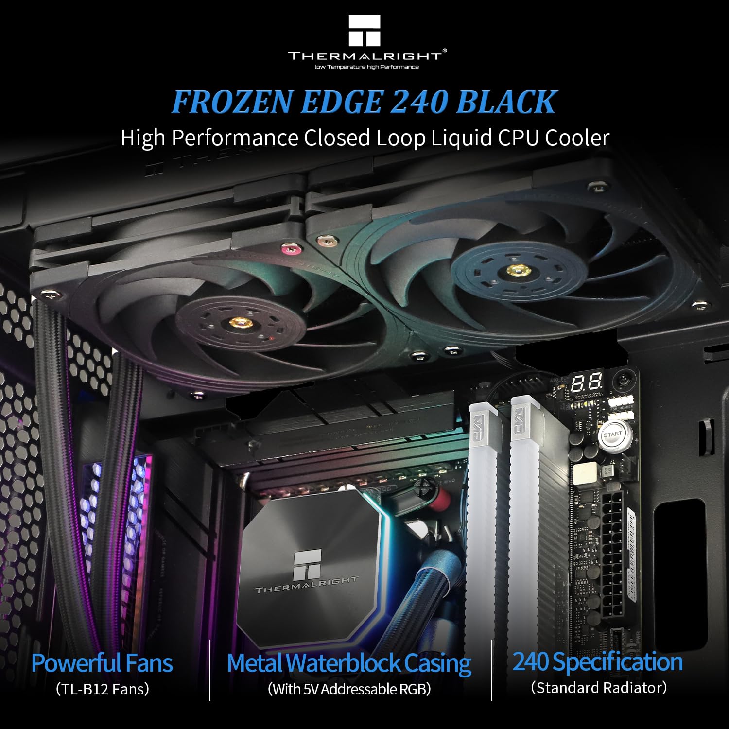 Thermalright Frozen Edge 240 Black Aio Water Cooler,Liquid Cpu Cooler, 2  120Mm Pwm Fans Water Cooling System,2150Rpm High Speed
