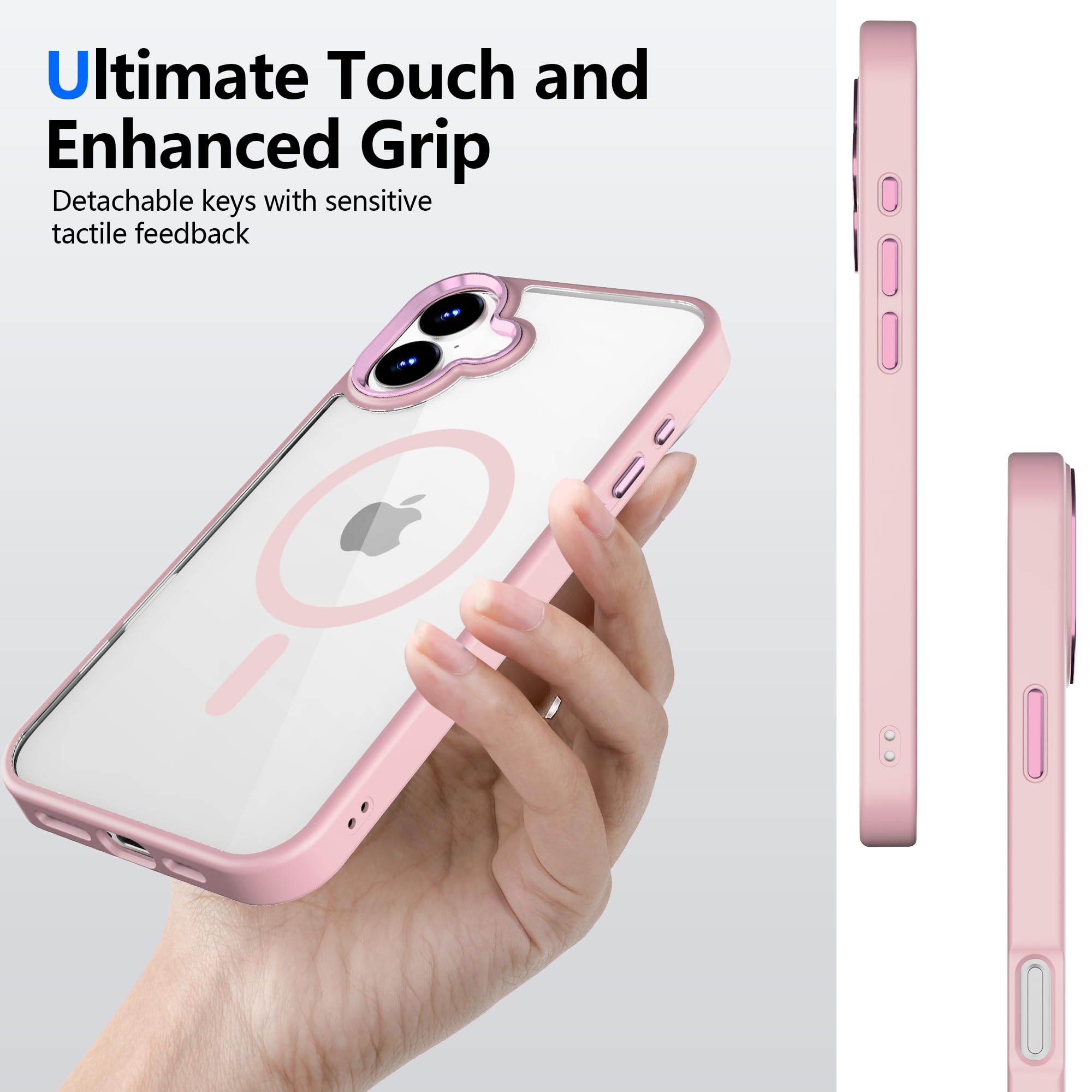 2024 Magnetic For Iphone 16 Case [Anti Yellowing] [Military Grade Protection] Shockproof Clear Hard Back Slim Case   Pink