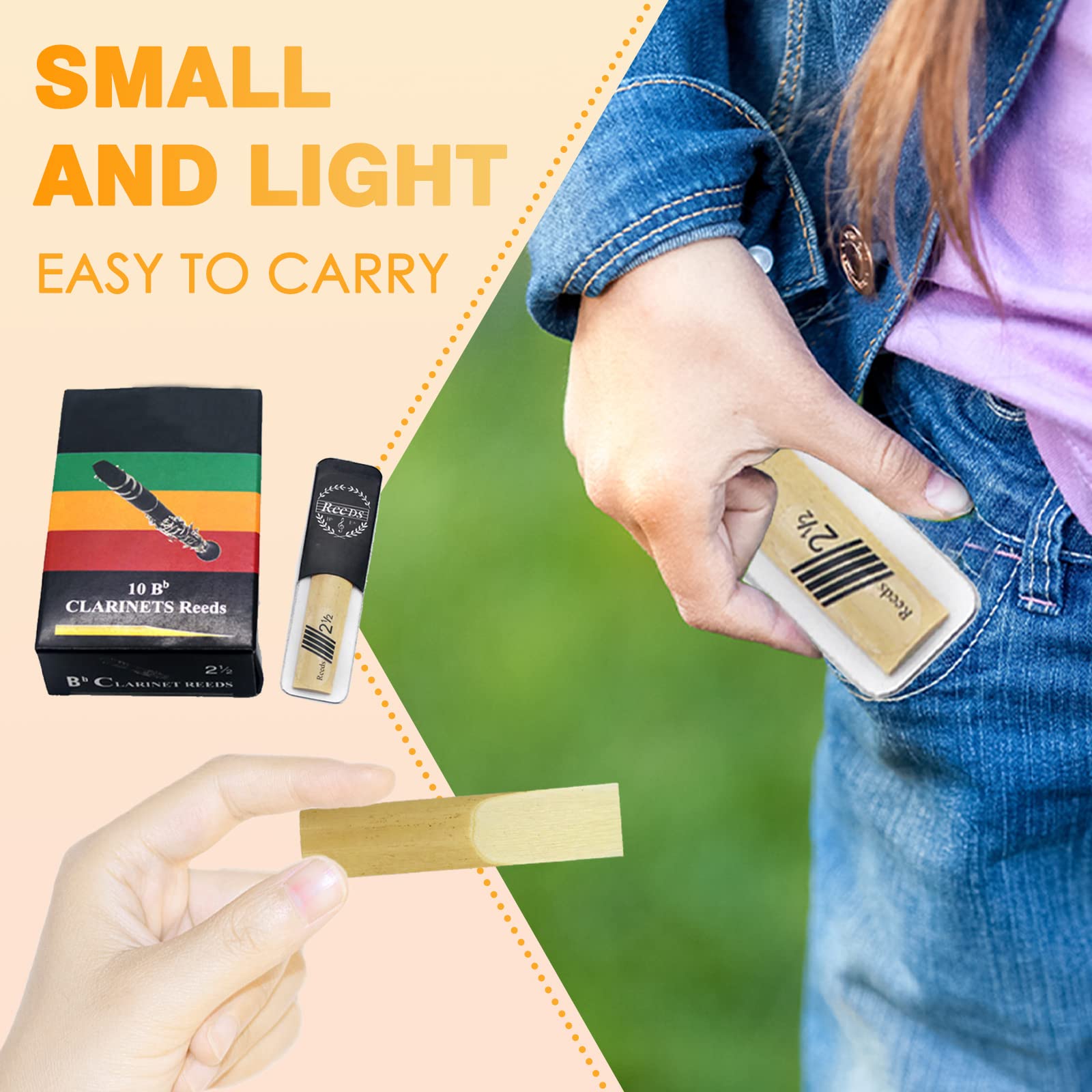 20Pack Bb Clarinet Reeds, Strength 2.5, Traditional Style With Portable Case   Premium Quality Reeds For Bass Clarinet Players