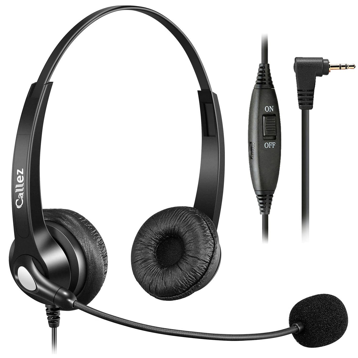 2.5Mm Phone Headset With Microphone Noise Cancelling & Volume Controls, Office Telephone Headphone Compatible With Panasonic At&