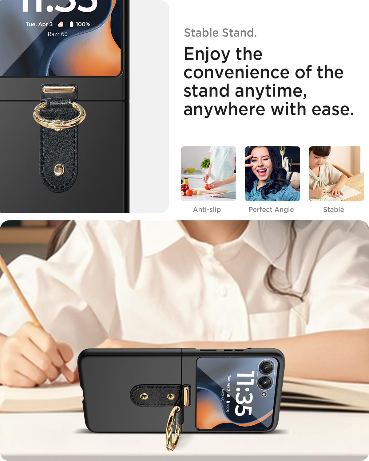 Miimall Slim Cases For Motorola Razr 2025 Case With Ring Holder[Not For Plus],[Tempered Glass Screen Protector & Military Grade