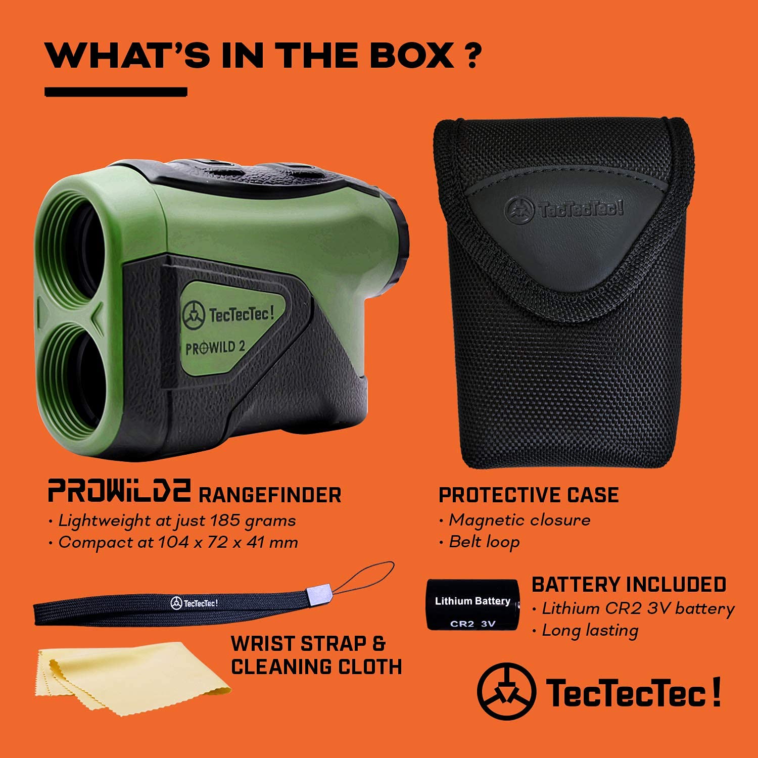 Tectectec Prowild 2 High Accuracy Laser Rangefinder For Hunting With Range Scan, Speed Mode, Cr2 Battery, And Normal Measurement