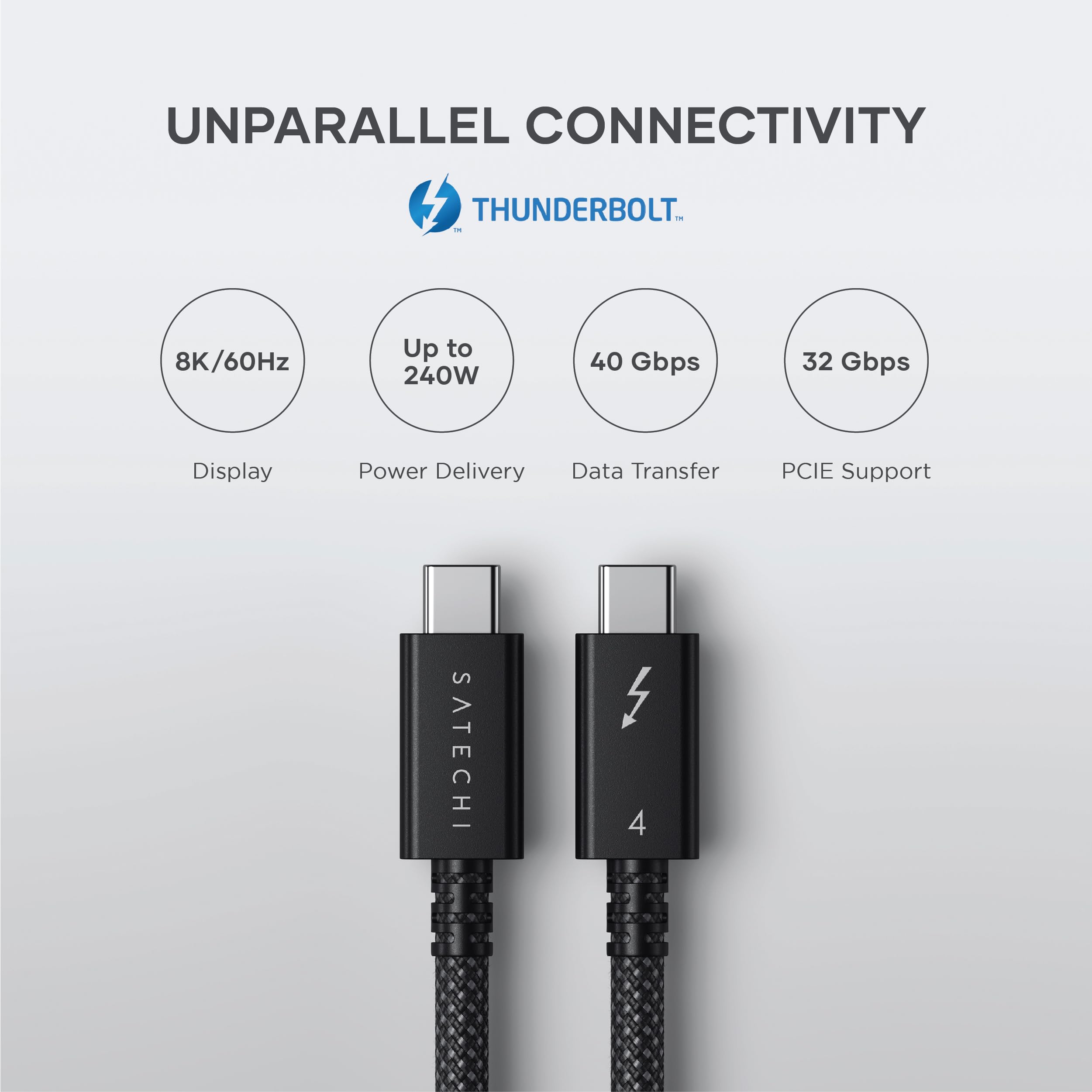 Satechi Usb C Thunderbolt 4 (3.2Ft/1M), Usb C To Usb C Cable, Supports 8K Display, 40Gbps Data Transfer, 240W Pd Charging, For Iphone 15 Pro, Macbooks, Ipad Pro (Intel Thunderbolt Certified)