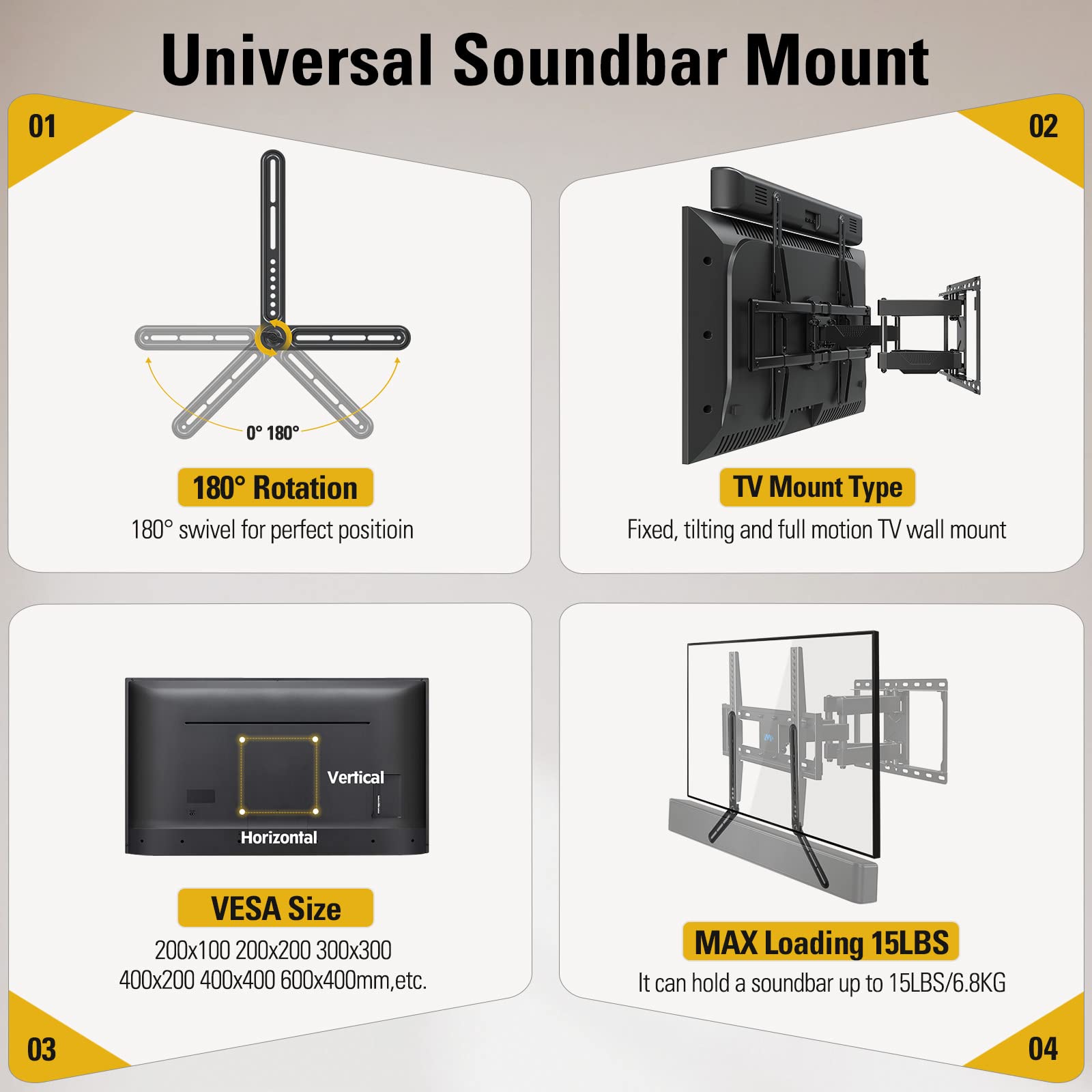 Mounting Dream Soundbar Mount Bracket For Mounting Above Or Under Tv Fits Most Of Sound Bars Up To 15 Lbs, With Detachable Long