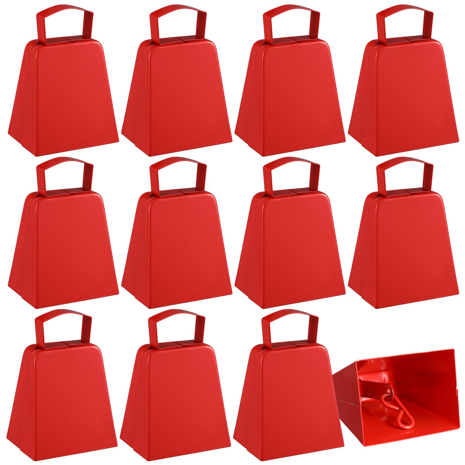 Boao 12 Pack Metal Cowbells with Handle 4 Inch Cow Bells Noise Makers Hand Percussion Cowbells Loud Cheering Bells for Sporting 
