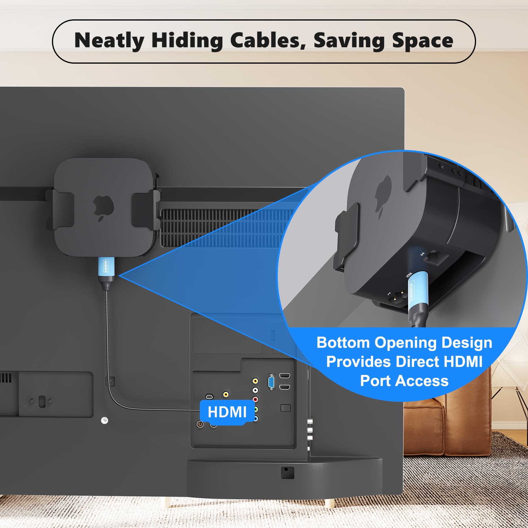 Behind Tv Apple Tv Mount, Apple Tv Bracket Holder For Wall And Back Of All Brand And Size Television, Compatible With All Apple Tv Generations (Including All Apple Tv 4K Models)