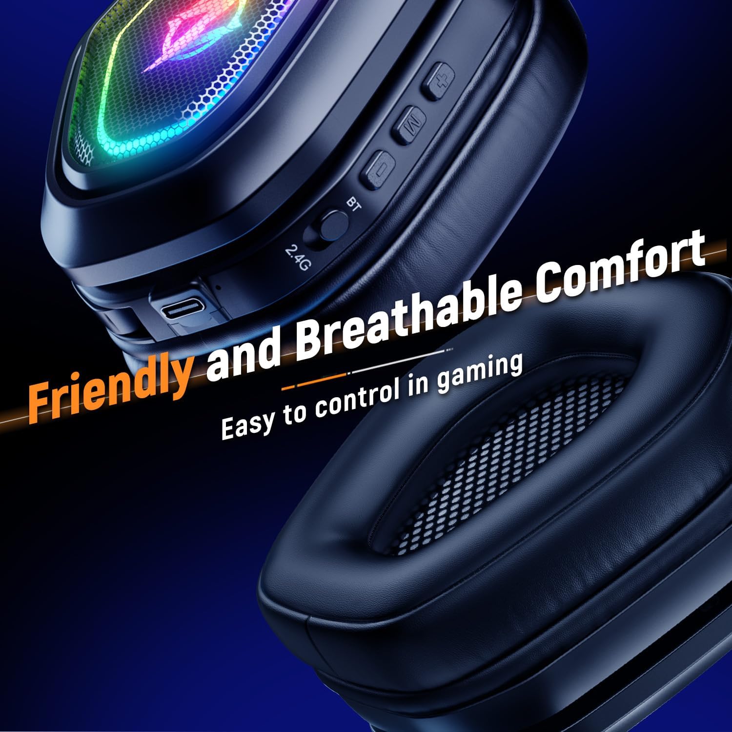 Ozeino Wireless Gaming Headset - 2.4GHz, USB & Type C, RGB Lighting, 30h Battery Life, Black - Compatible with PS5, PS4, PC, Phone