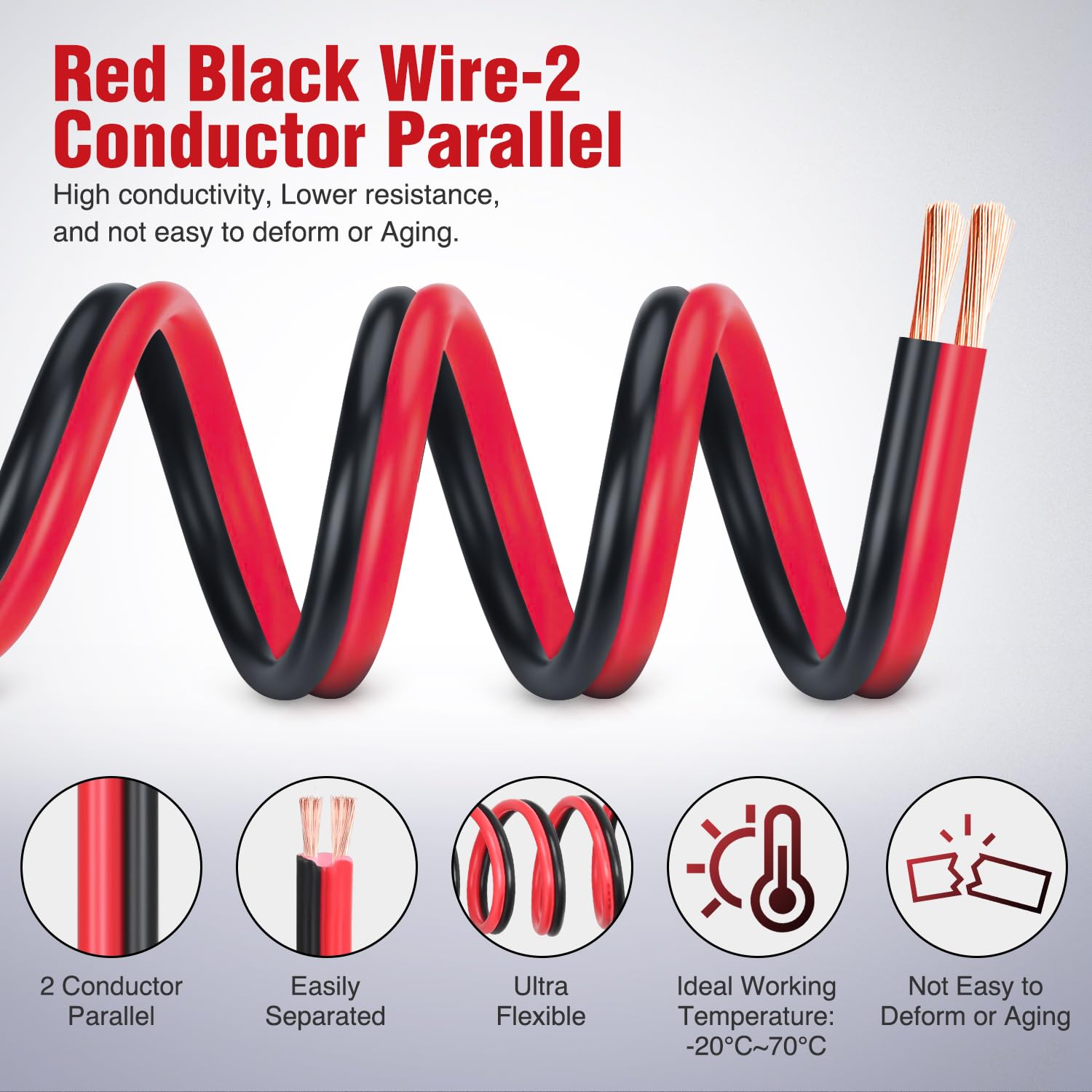 Nilight 50Ft 16Awg Copper Clad Aluminum Wire 16/2 Gauge Red Black Cca Electrical Cable 2 Conductor Parallel 12V/24V Dc Flexible