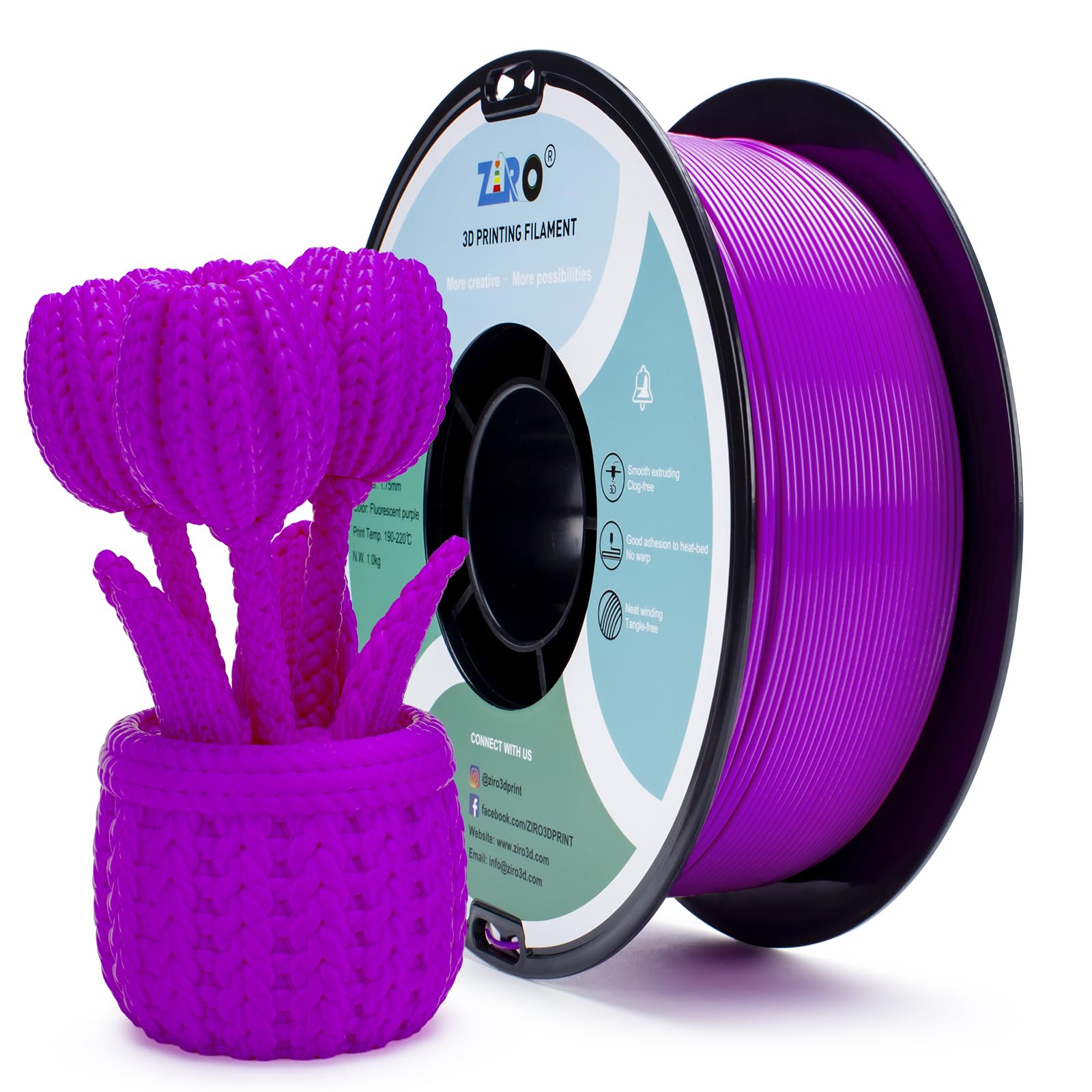 ZIRO Fluorescence PLA Filament 1.75mm, Luminous ONLY by UV Light, Glow Effect Bright Color PLA, Dimensional Accuracy +/- 0.03mm,