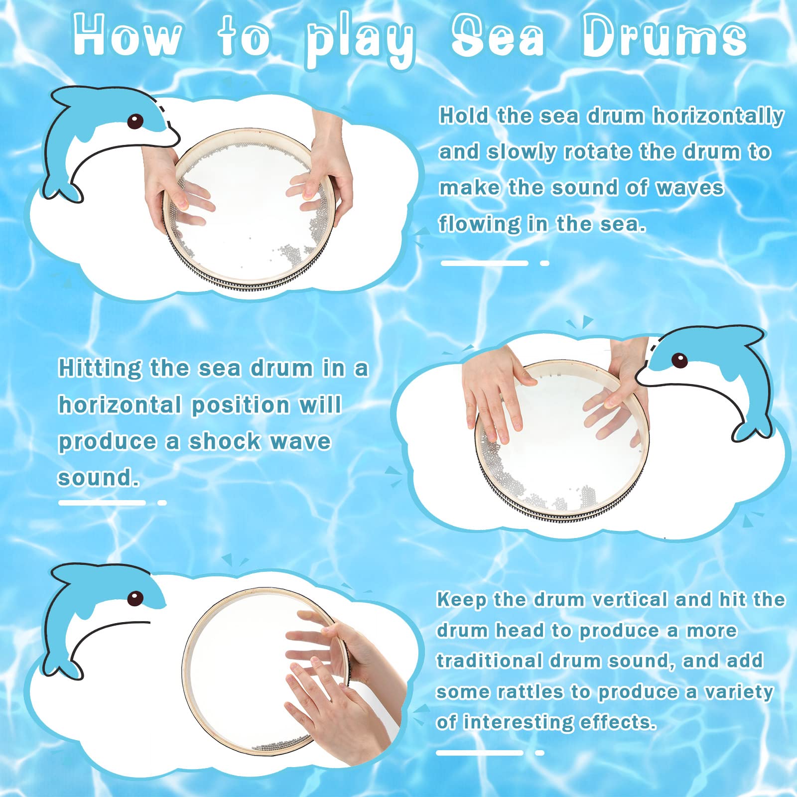 Boao Sea Drum 12 Inches Wave Bead Hand Natural Color Sound Wave With Hardwood Shell Sea Drum Musical Instrument Percussion For H