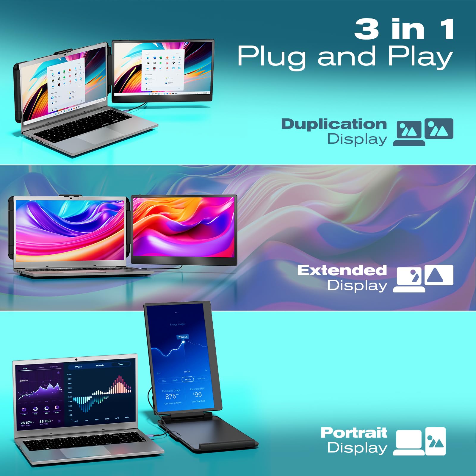 Teamgee Laptop Screen Extender, 14'' Fhd 1080P Ips Portable Monitor For Laptop, Built In Stand/Speaker, Dual Screen Monitor For