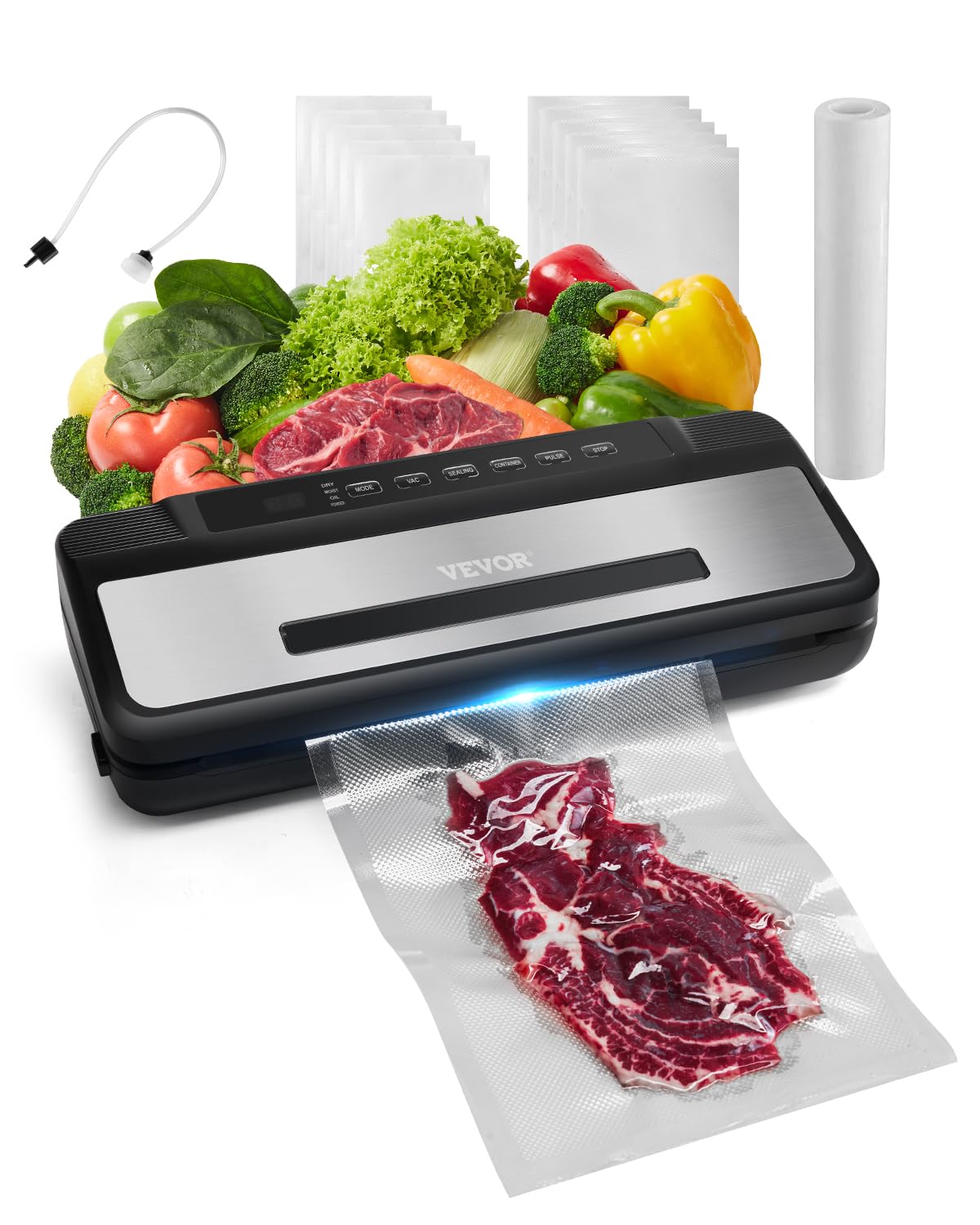 Vevor Vacuum Sealer Machine, 80Kpa 120W Powerful Compact Food Sealer, 7 In 1 Multi Functional Food Vacuum Sealer, Automatic Air