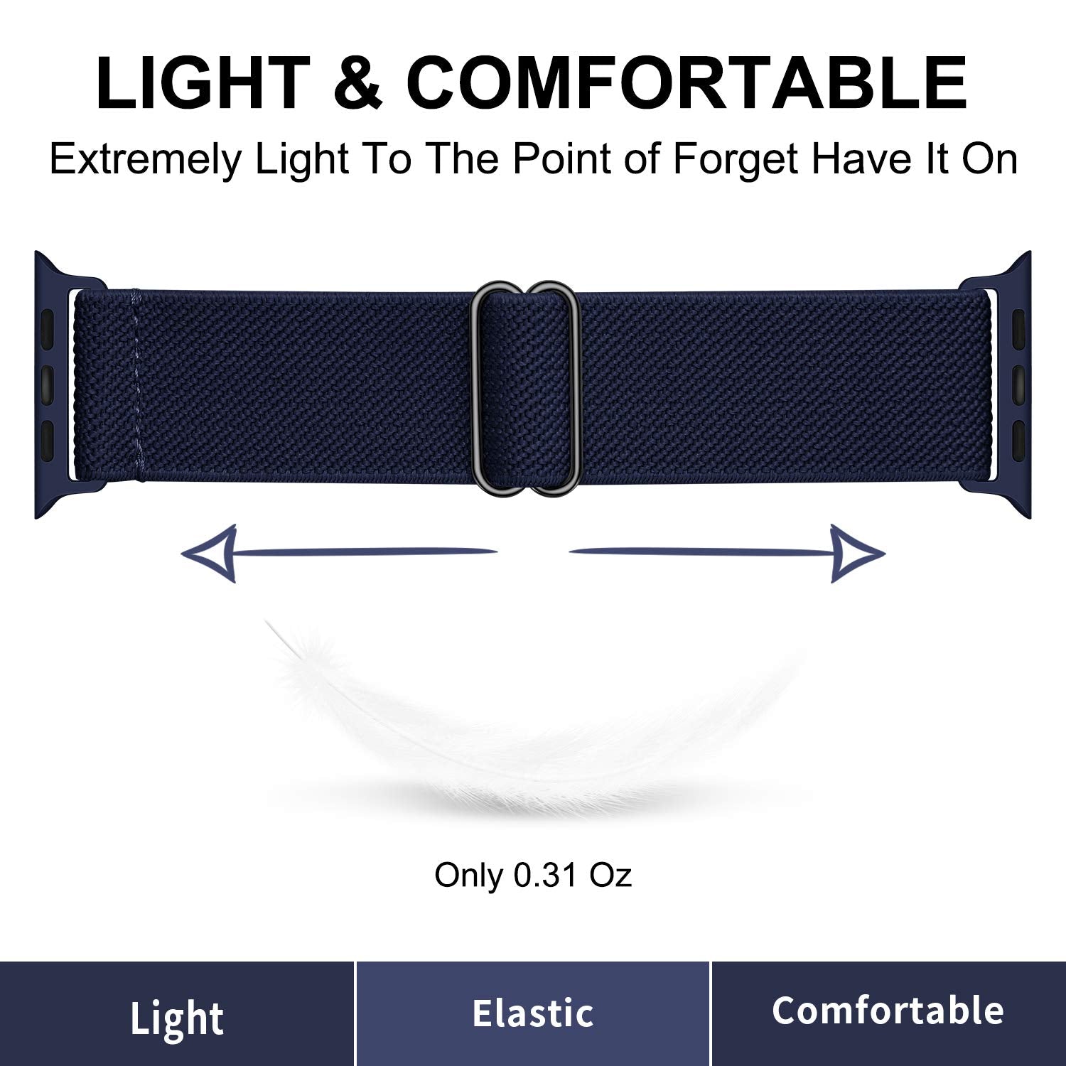 Oxwallen Solo Loop Band Compatible With Apple Watch 9/8/7 41Mm 38Mm 40Mm, Stretchy Nylon Braided Stretch Strap For Iwatch Se Series 9/8/7/6/5/4/3, Women Men, Midnight Blue