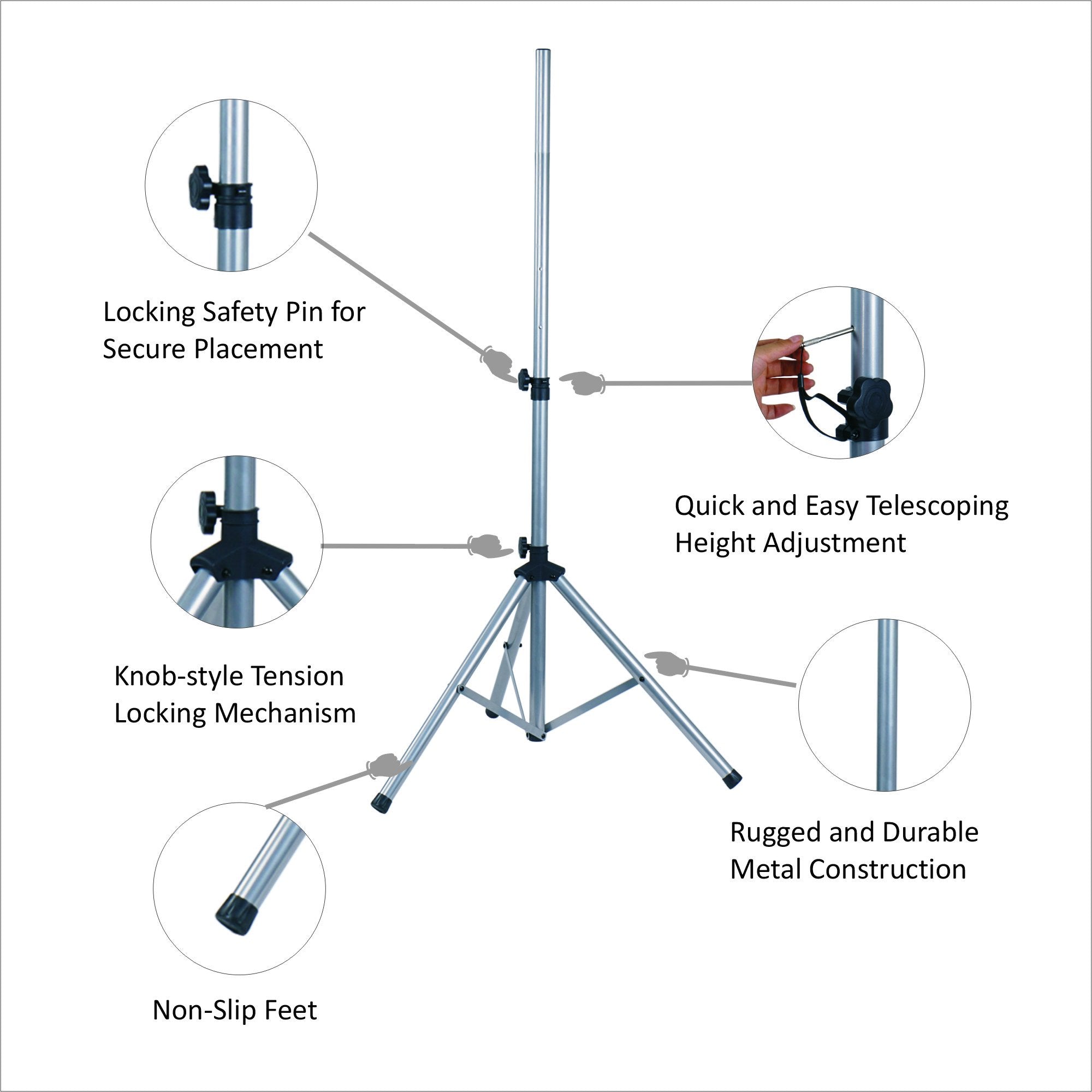 Sound Town 2-Pack Universal Tripod Speaker Stands With Adjustable Height, 35Mm Compatible Insert, Locking Knob And Shaft Pin, Si