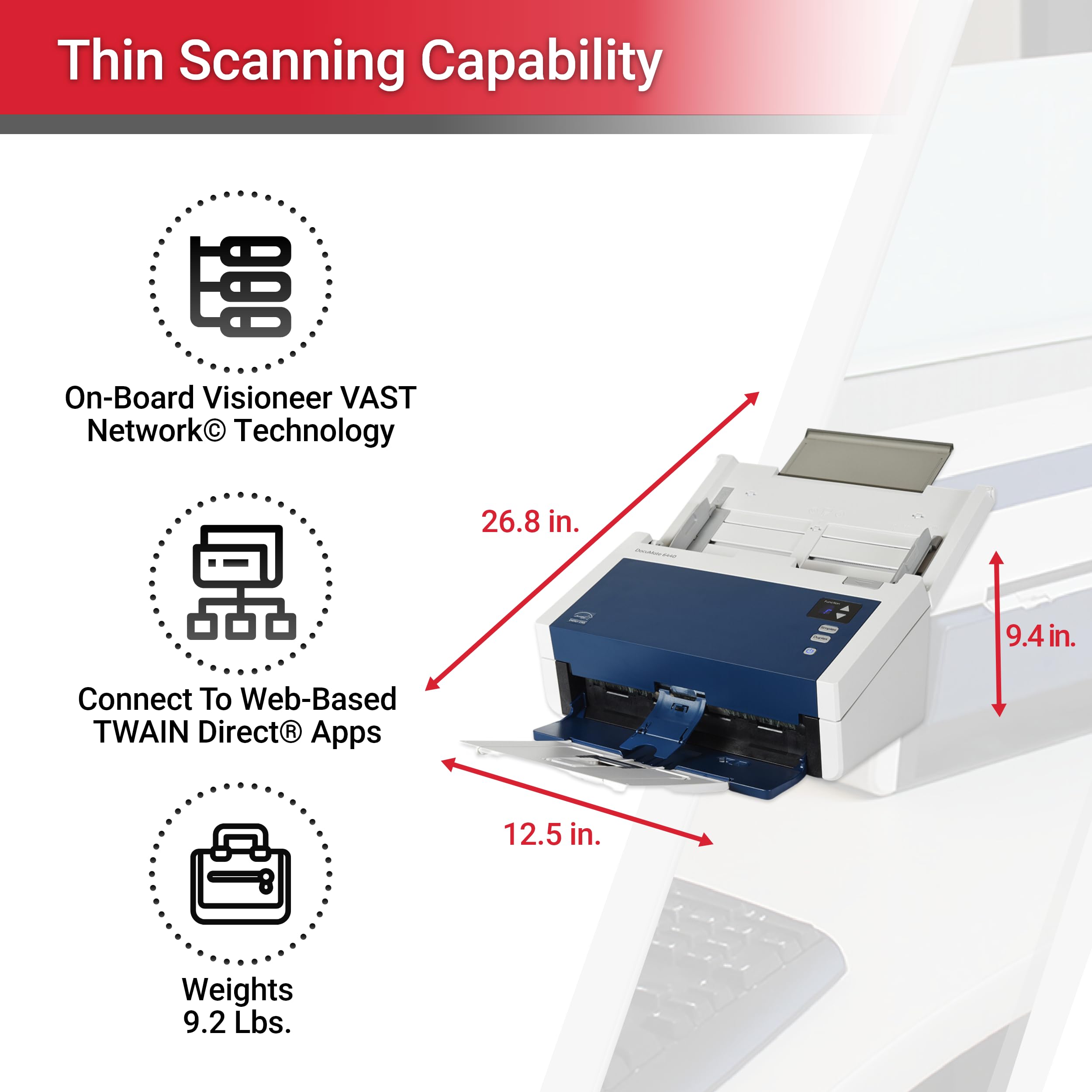 Visioneer Xerox Documate 6440 Duplex Document Scanner For Pc And Mac, Automatic Document Feeder (Adf), White & Navy (Xdm6440 U)