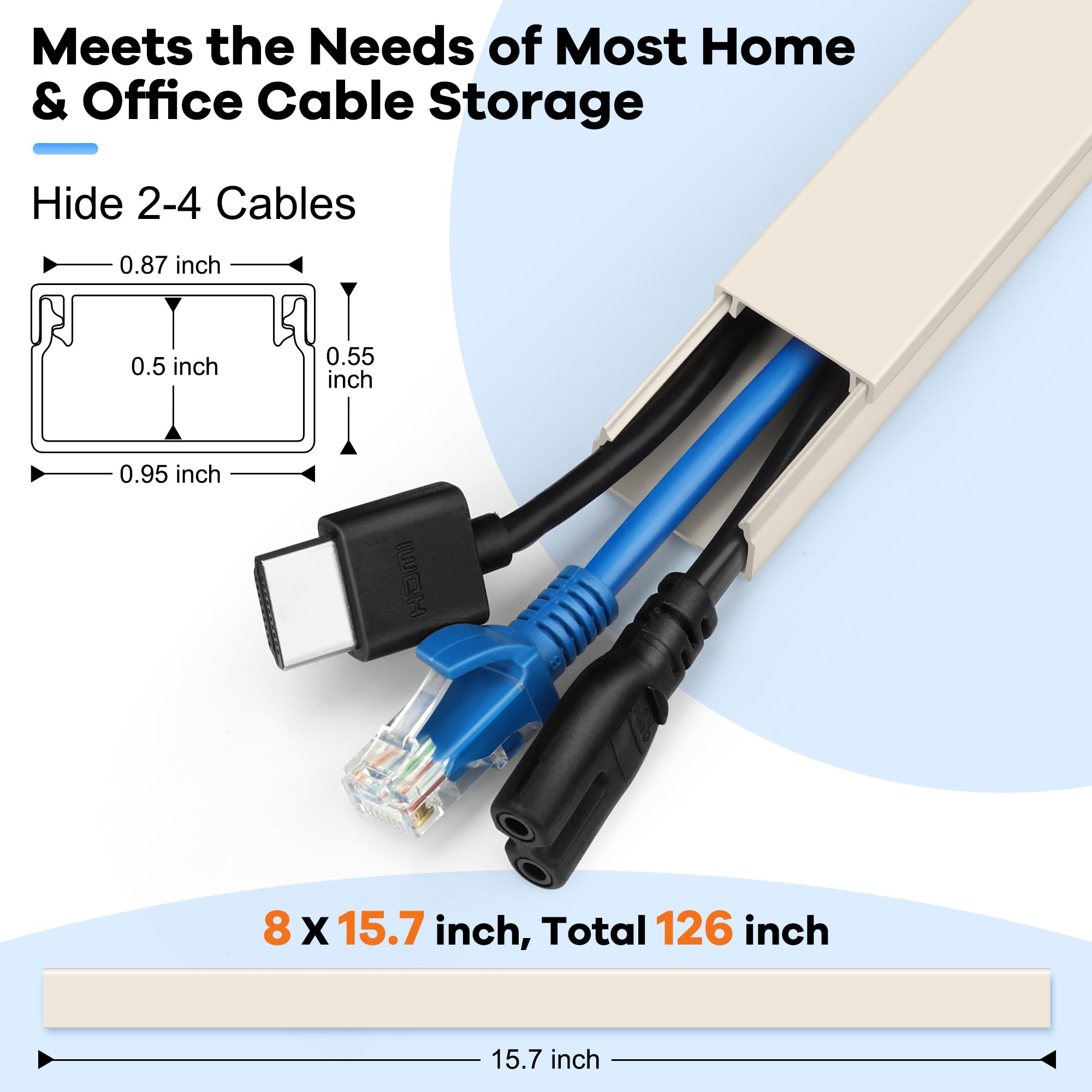 126In Cord Hider Kit, Wire Hiders For Tv On Wall, Paintable Cable Management Kit, Wire Cover For Wall Mount Tv, Hide Wires Along