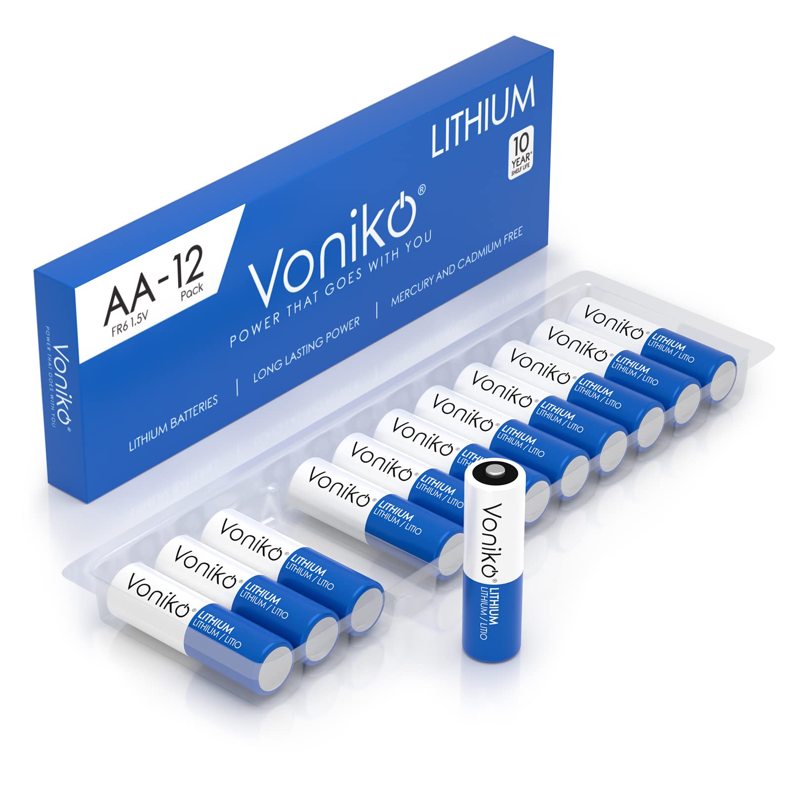 Voniko AA Batteries, 12 Pack 1.5V Lithium AA Batteries-High Performance Double A Long Lasting Battery for Flashlight, Toys, Remo