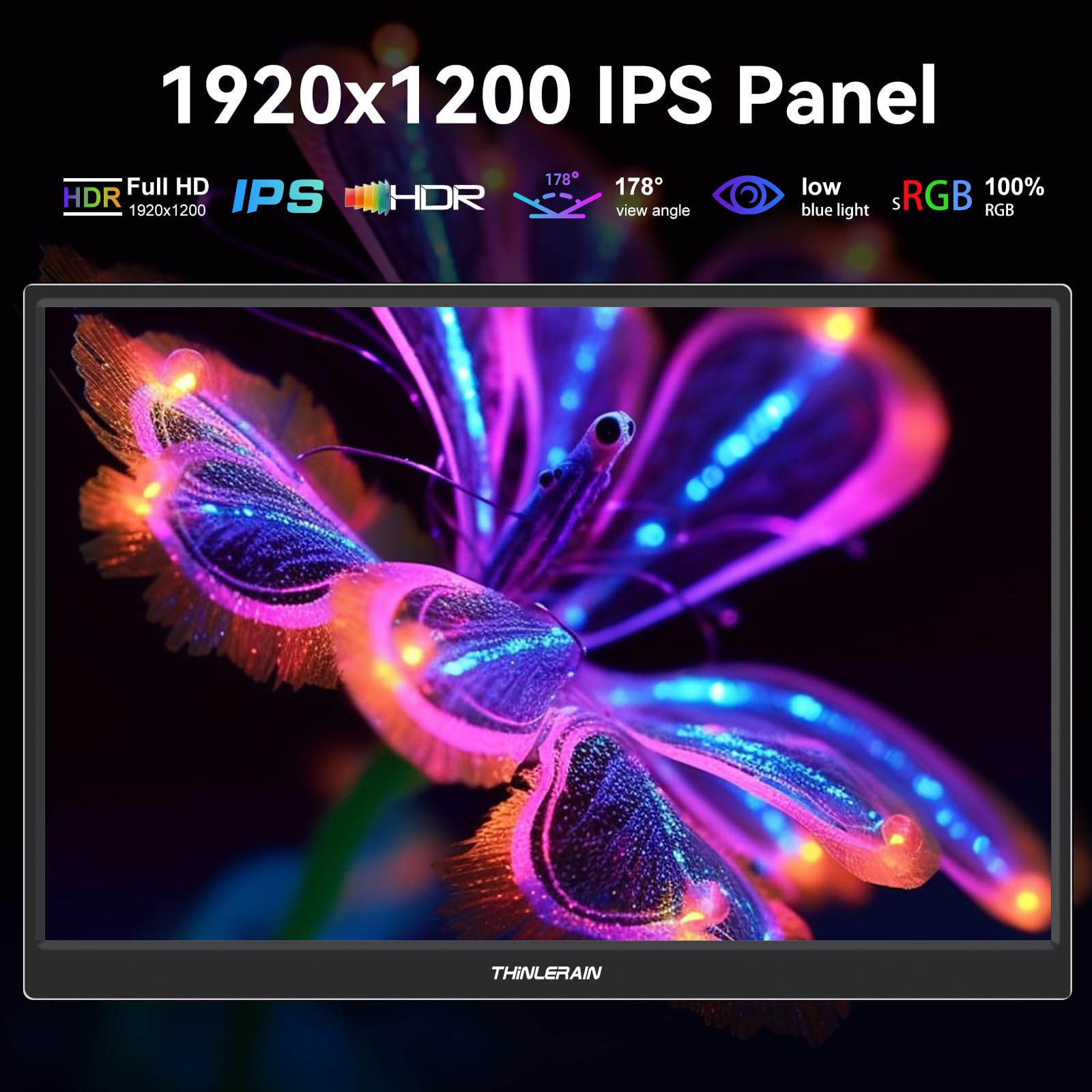 Thinlerain 14 Inch Fhd 1920X1200 Ips Portable Monitor Touchscreen With Type C 3.1 & Hdmi, Travel Monitor With Kickstand & Speake