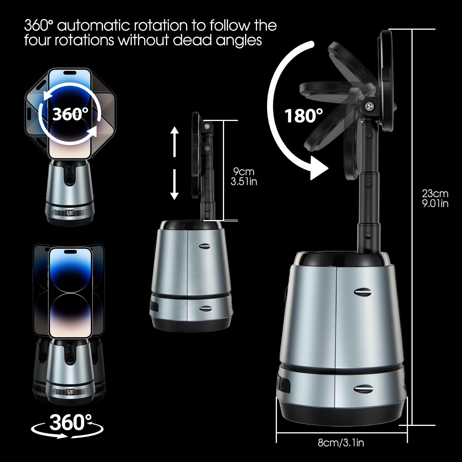 Auto Face Tracking Tripod & Wireless Charger,360 Rotating Cell Phone Photo Video Kits,No App, Gesture Control, Rechargeable Smar