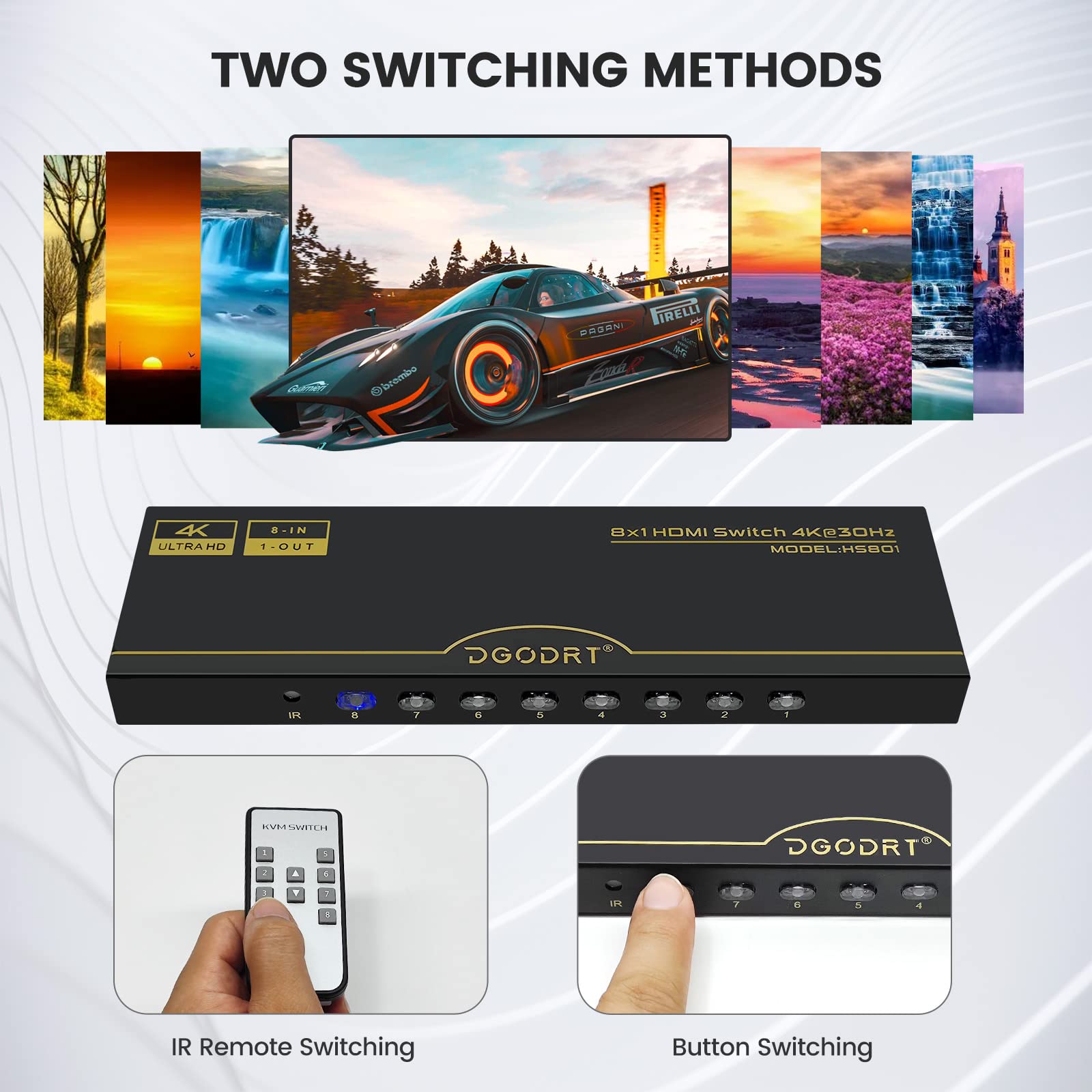 Dgodrt 8  1 Hdmi Switch 8 In 1 Out, 8 Port 4K Hdmi Switcher Selector Box With Ir Remote Control, Support 4K@30Hz Ultra Hdr Hdcp