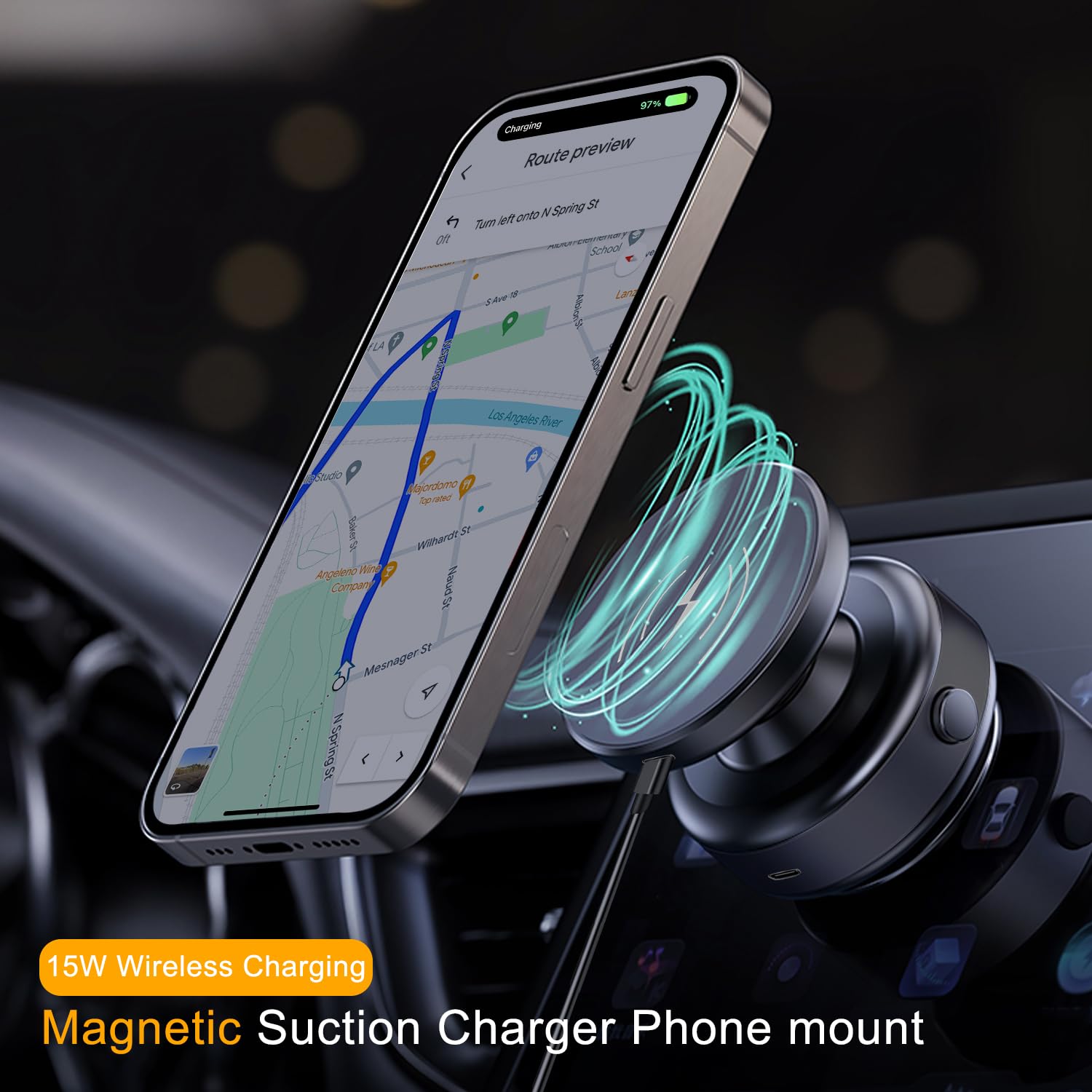 Jkoailiwi 15W Wireless Charger Suction Magnetic Phone Holder For Magsafe, 360 Adjustable Magnetic Suction Car Mount, Vacuum Phon