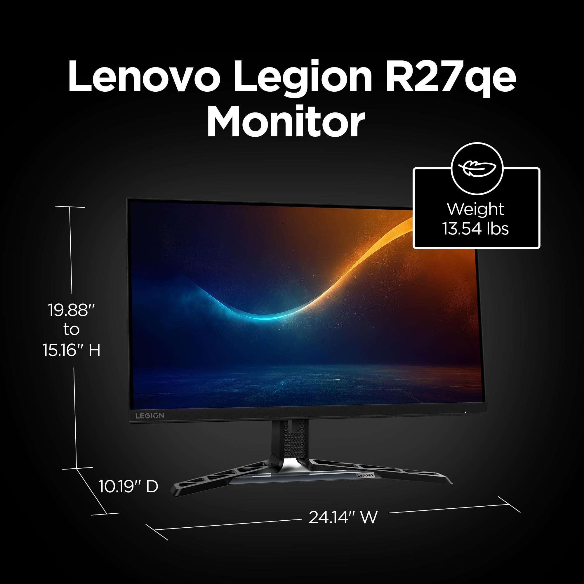 Lenovo Legion R27Qe Gaming Monitor, 27    Qhd Display, 180Hz, 0.5Ms Response, Amd Freesync, Hdr400, Lift/Tilt/Pivot/Swivel Stand