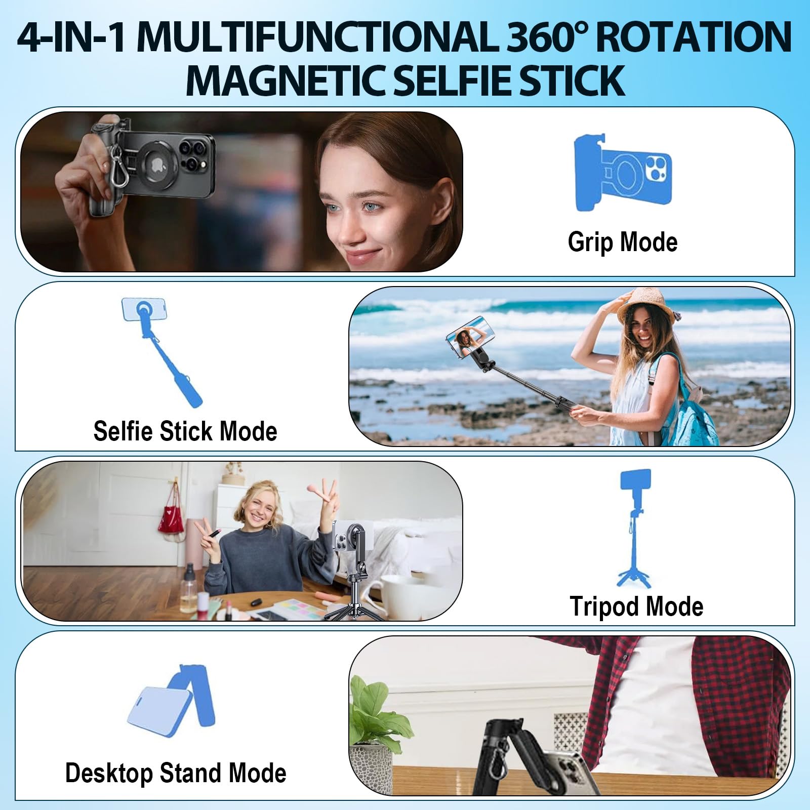 2025 New 4 In 1 Multifunctional Magnetic Selfie Stick, 360 Rotation Phone Tripod With Remote Control, Portable Extendable Mag Tr