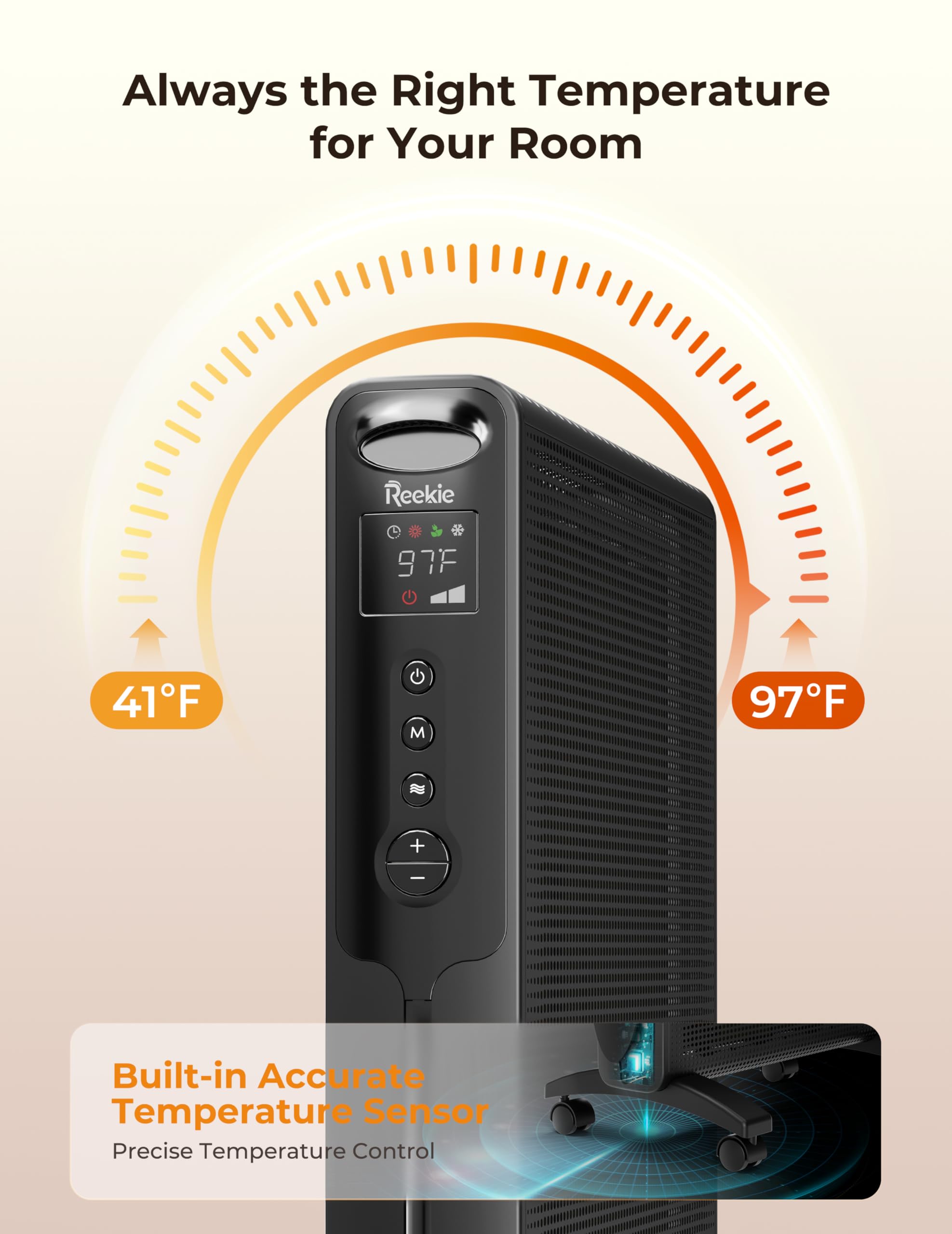 Reekie Convection Panel Space Heater, 1500W Electric Mica Infrared Heaters For Indoor Use Large Room Heater With Smart Thermosta