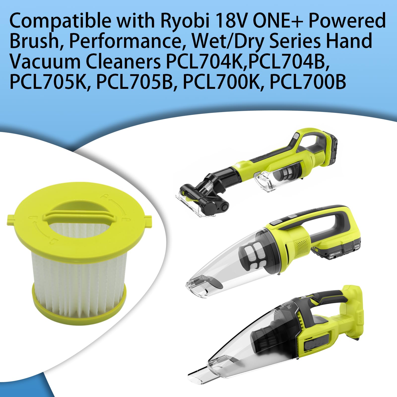 4 Pack Hepa Filters Fit Ryobi 18V One+ Hand Vacuum Cleaners Pcl704 Series, Pcl705 Series, Pcl700 Series, Also Fit Hart 20 Volt H