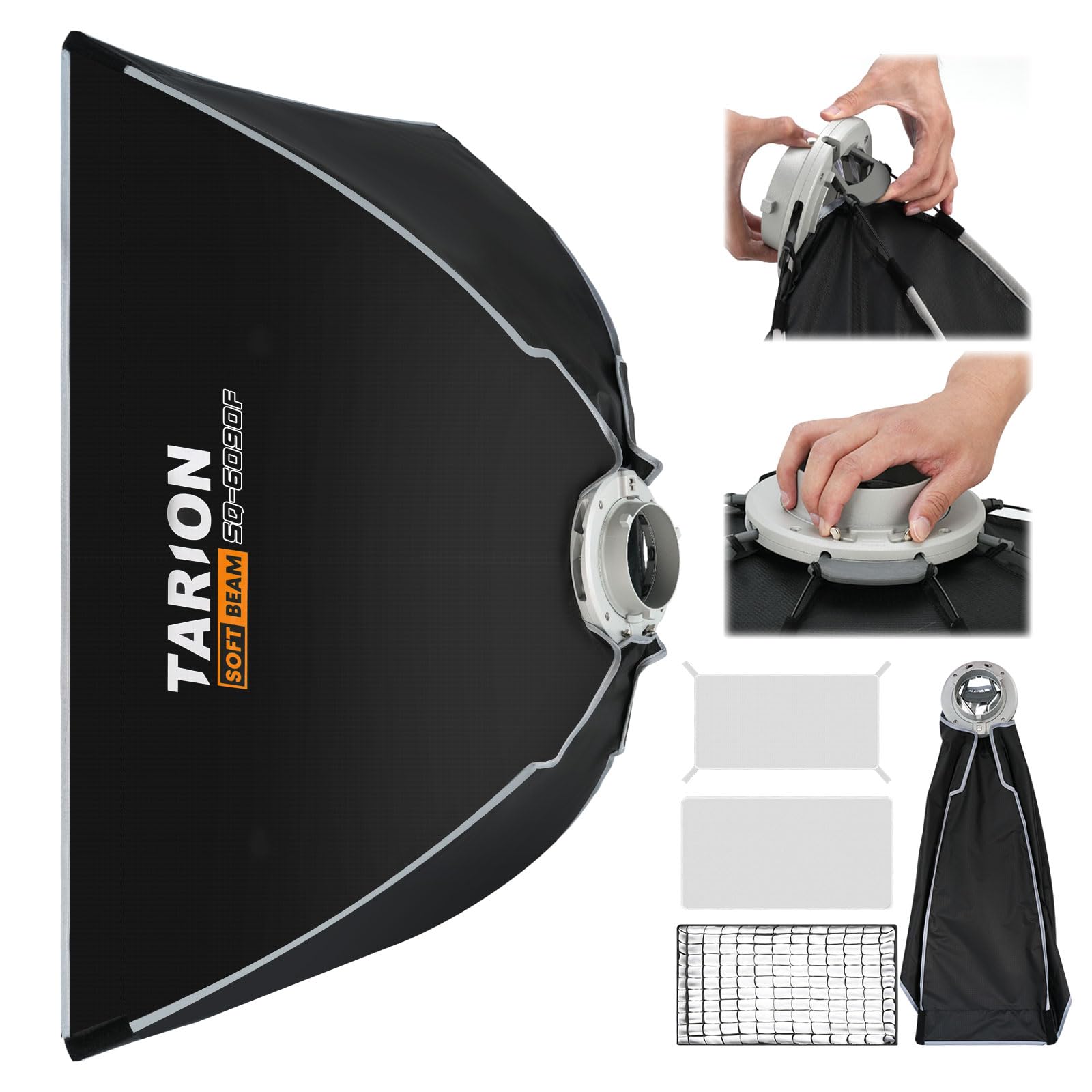Tarion Foldable Bowens Softbox With Grid: Quick One Step Open/Lock, 23.6X35.4In (60X90Cm) Rectangular Softbox, Easy Set Up, Idea