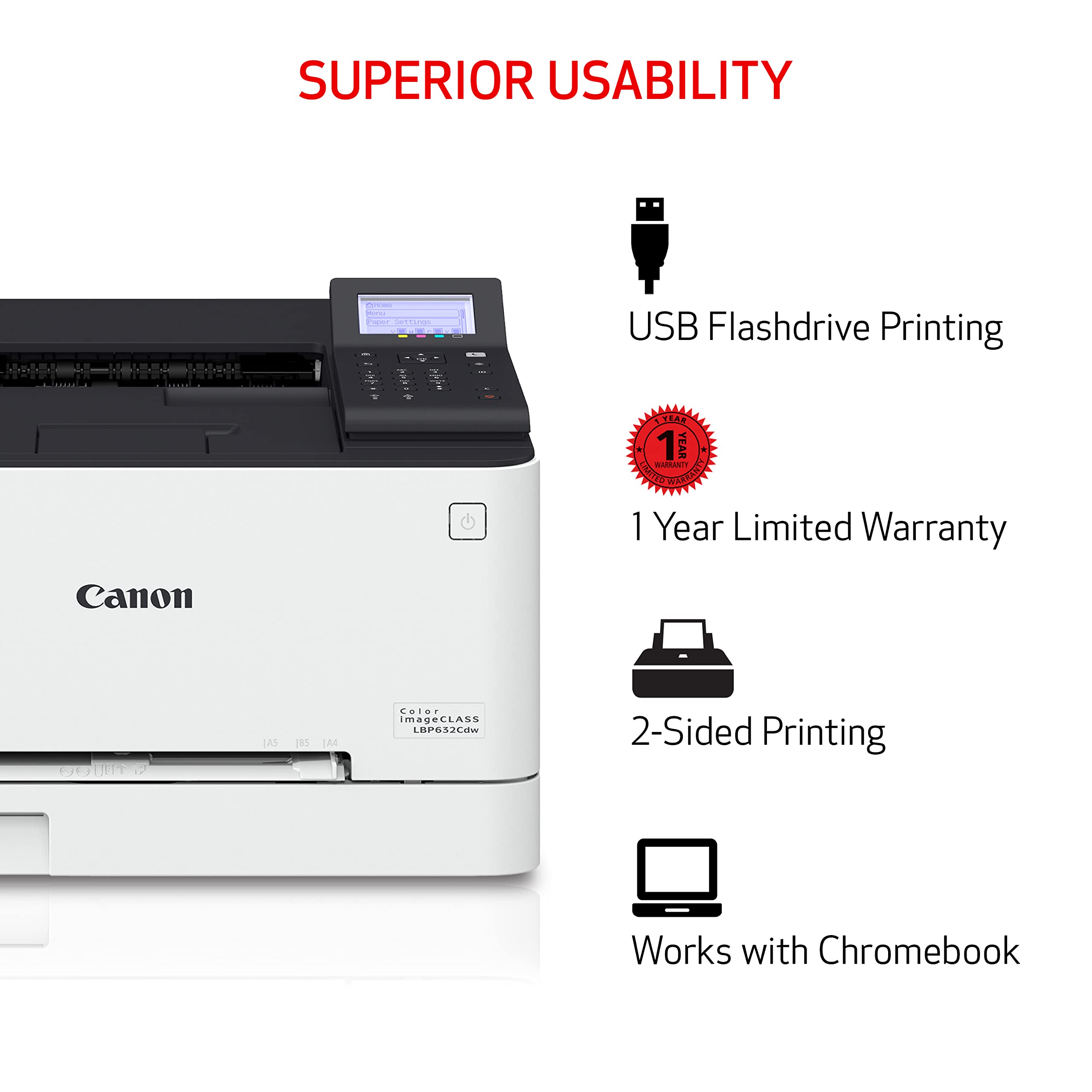 Canon Color Imageclass Lbp632Cdw   Wireless Duplex Laser Printer, Single Function, Home Office, Mobile Ready, 22 Ppm Color, Whit