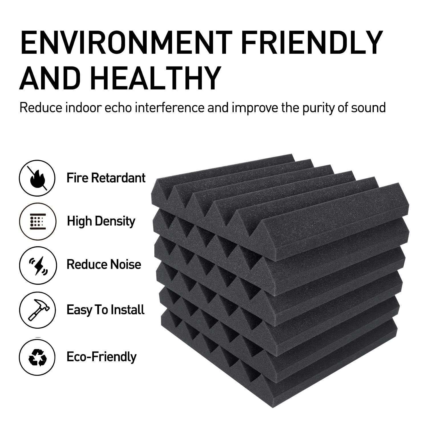 Focusound Acoustic Foam Panels - 50 Pack Wedge, 2" x 12" x 12", Soundproofing Noise Cancelling Foam with 300 Double-Sided Adhesives
