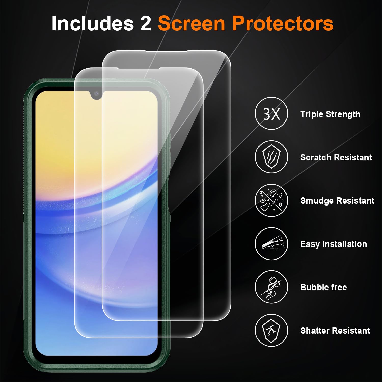 Ezanmull For Samsung Galaxy A15 5G Phone Case, [15 Ft Military Grade Drop Protection] [Glass Screen Protector + Camera Lens Prot