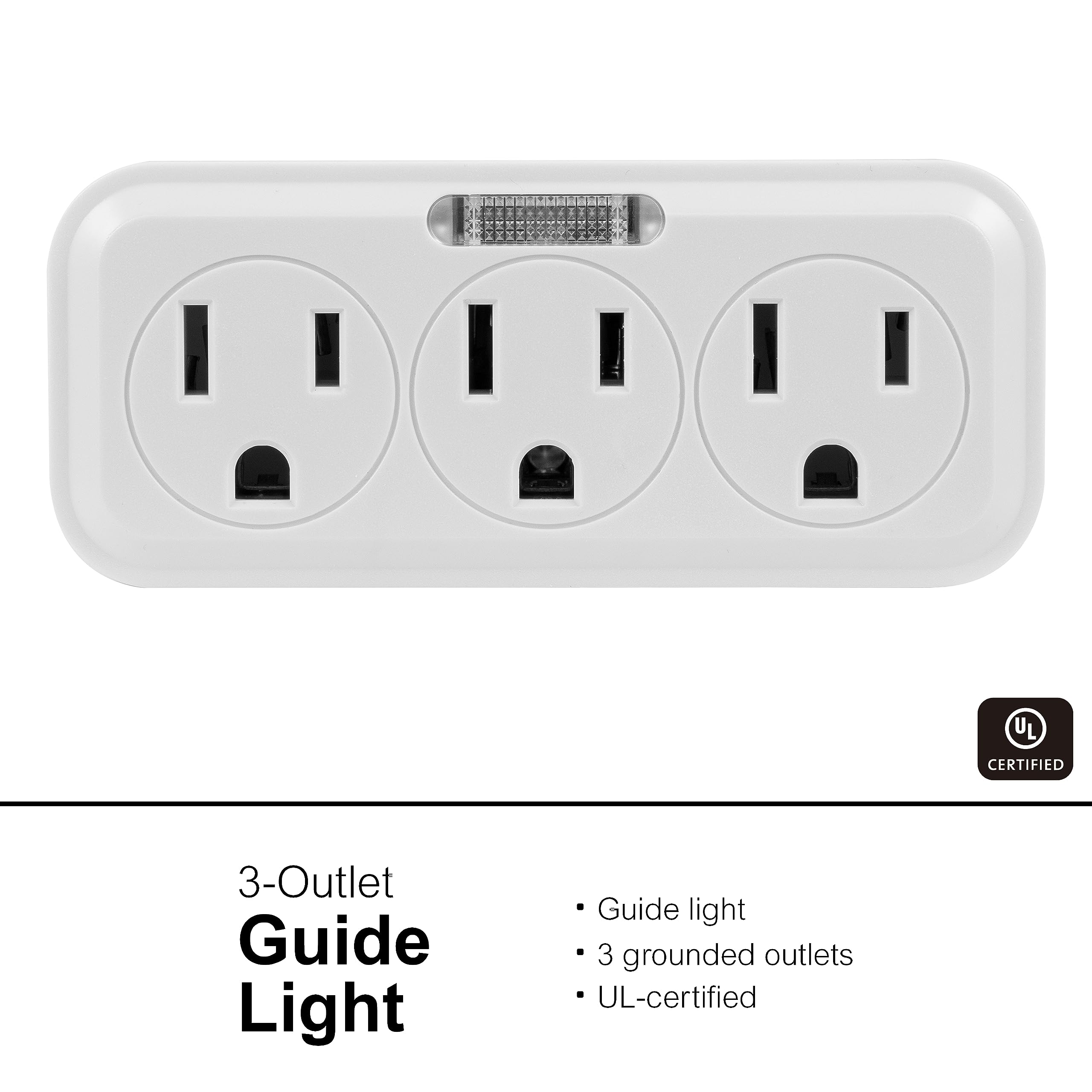Ge 3 Outlet Extender Wall Tap With Guide Light 2 Pack, Grounded Adapter, 3 Prong, Cruise Essentials, Indoor Rated, Use For Home