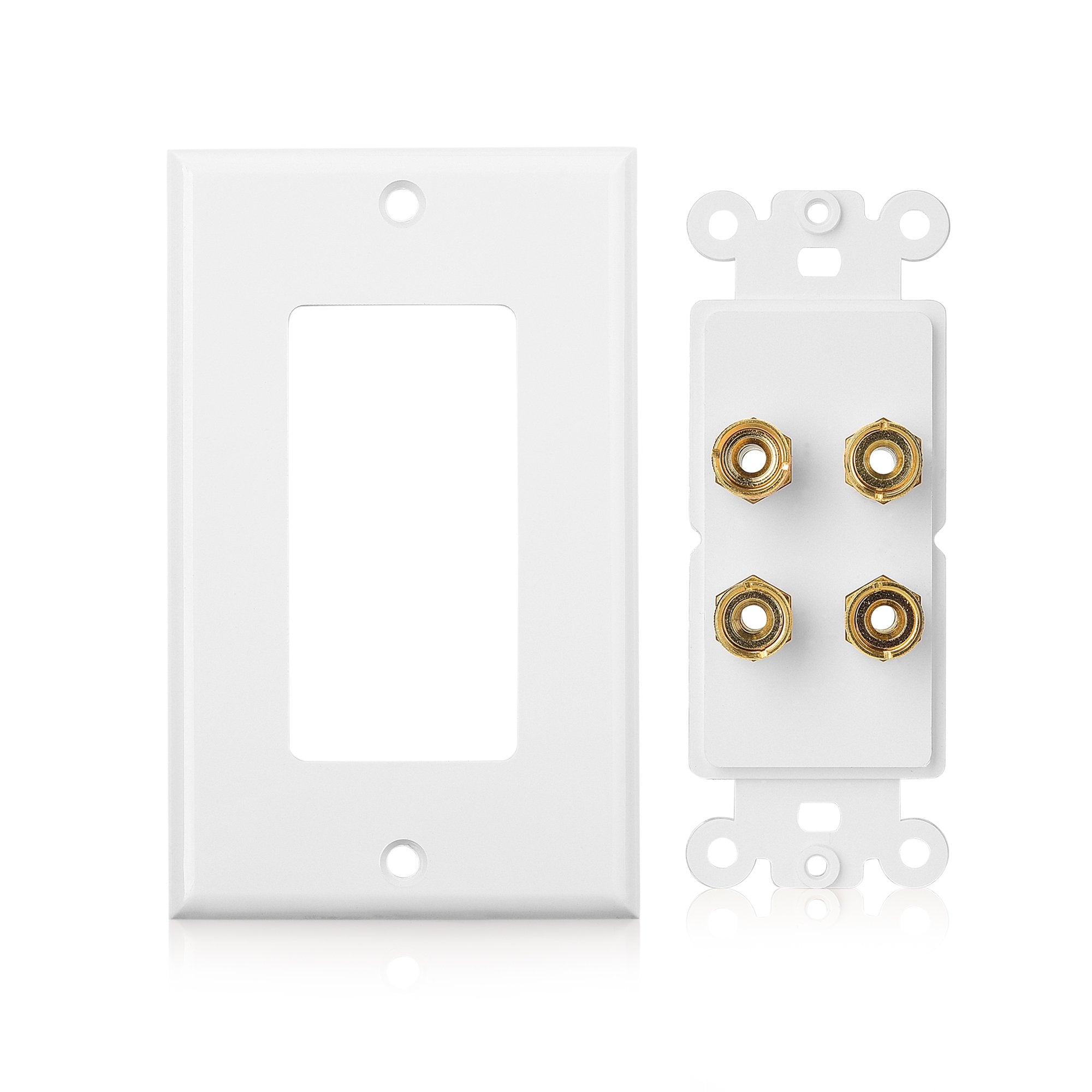 Cable Matters 2 Pack Speaker Wire Wall Plate (Speaker Wall Plate, Banana Plug Wall Plate) for 2 Speakers in White