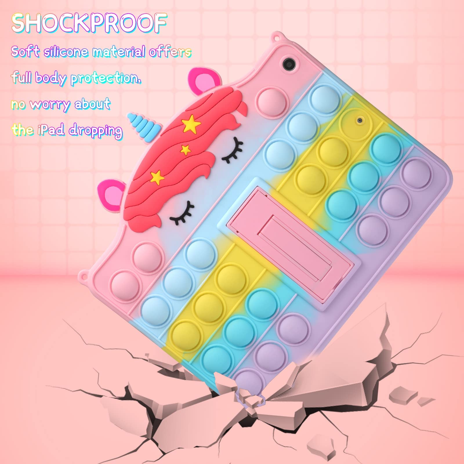 Wesadn For Ipad 6Th 5Th Generation Case Ipad 2018/2017 9.7 Inch With Kickstand For Girls Kids Silicone Fidget Bubble Case Cute R